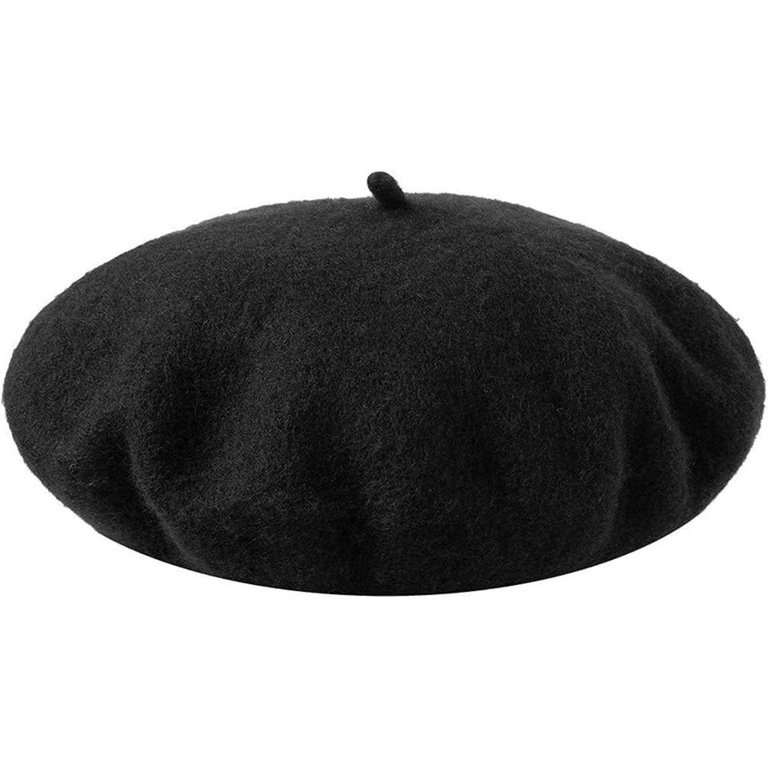 Damen-Wollmütze Französische Baskenmütze Schwarz warm & weich