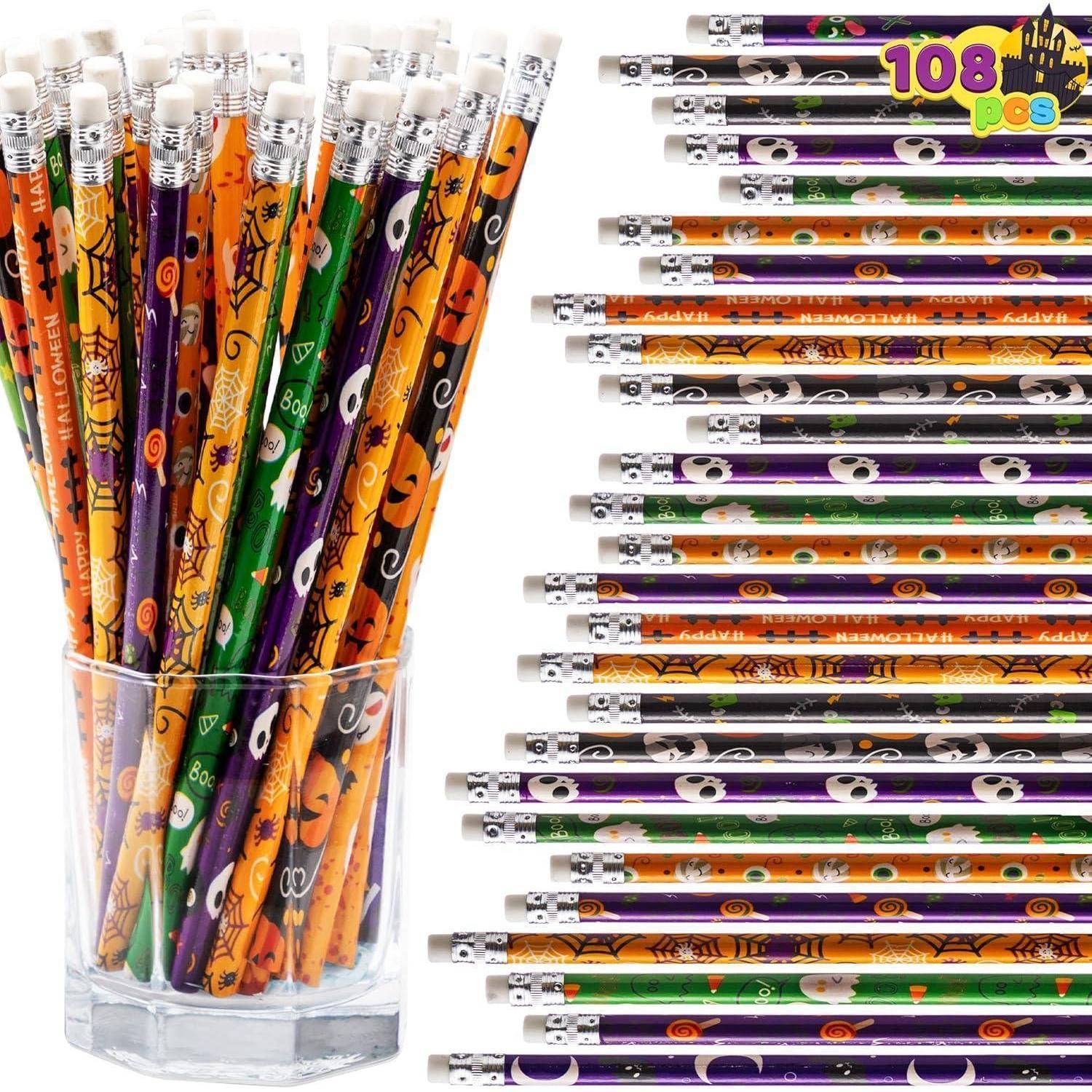108-teiliges Halloween-Bleistiftsortiment mit Radiergummi, 12 Designs