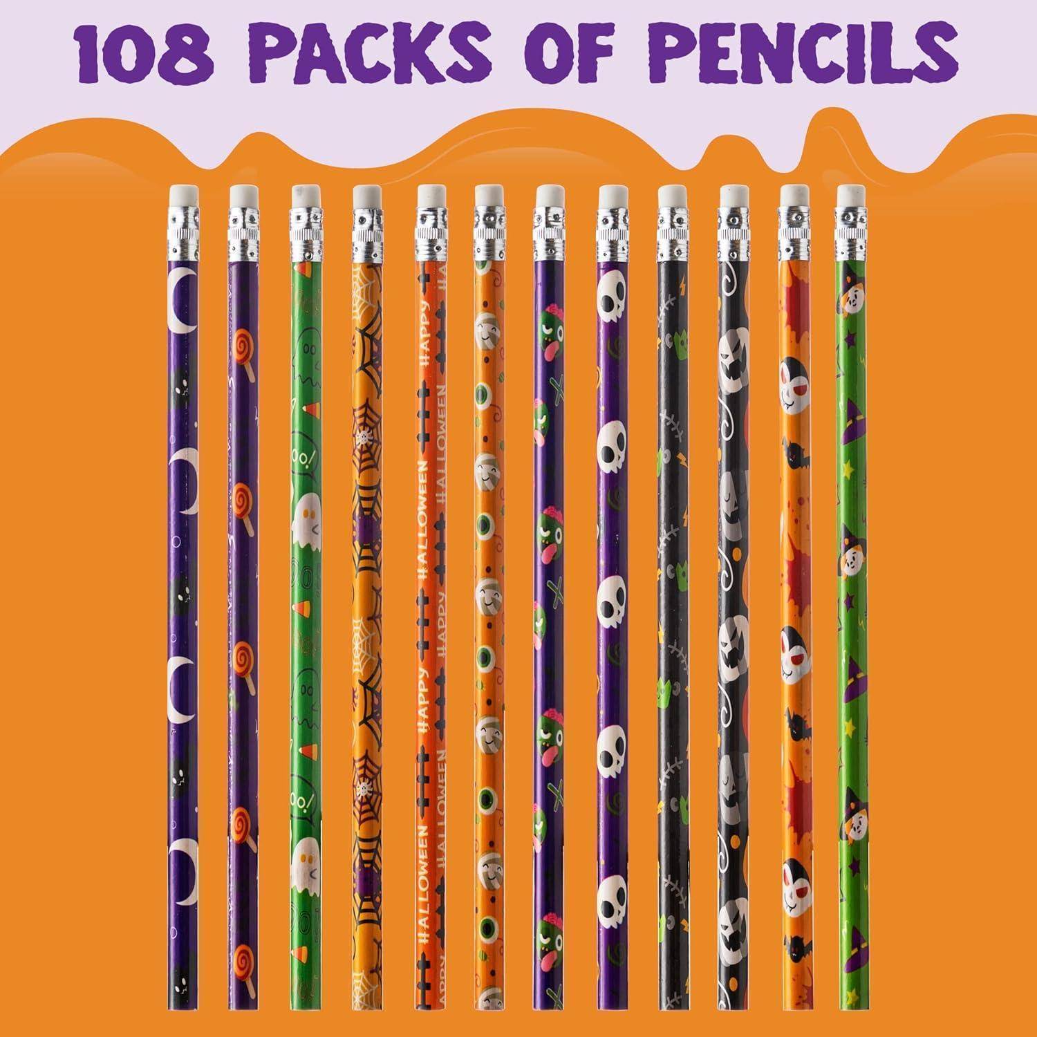 108-teiliges Halloween-Bleistiftsortiment mit Radiergummi, 12 Designs