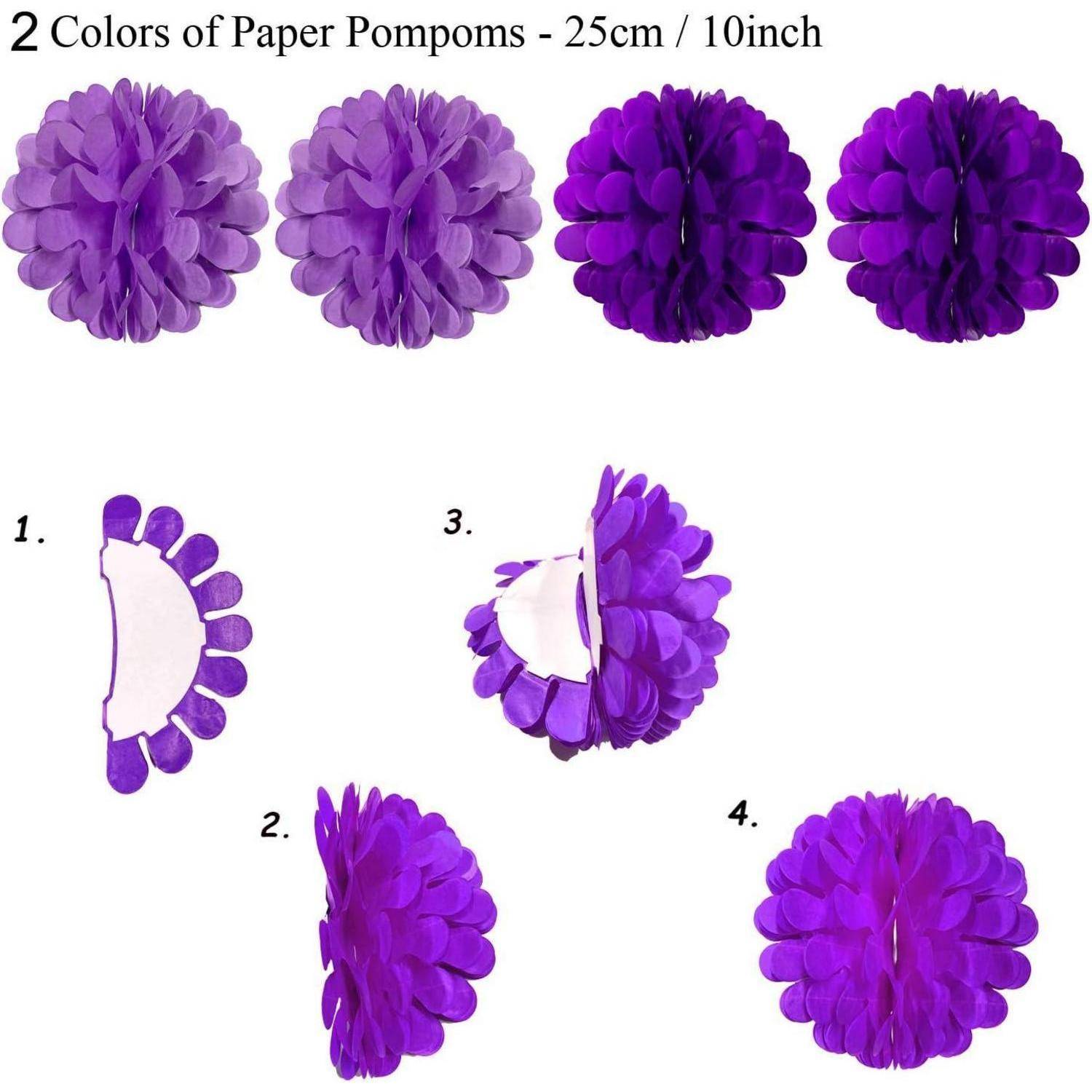 Party Dekoration Set Violett: Ballons, Papier Pompoms, Fächer
