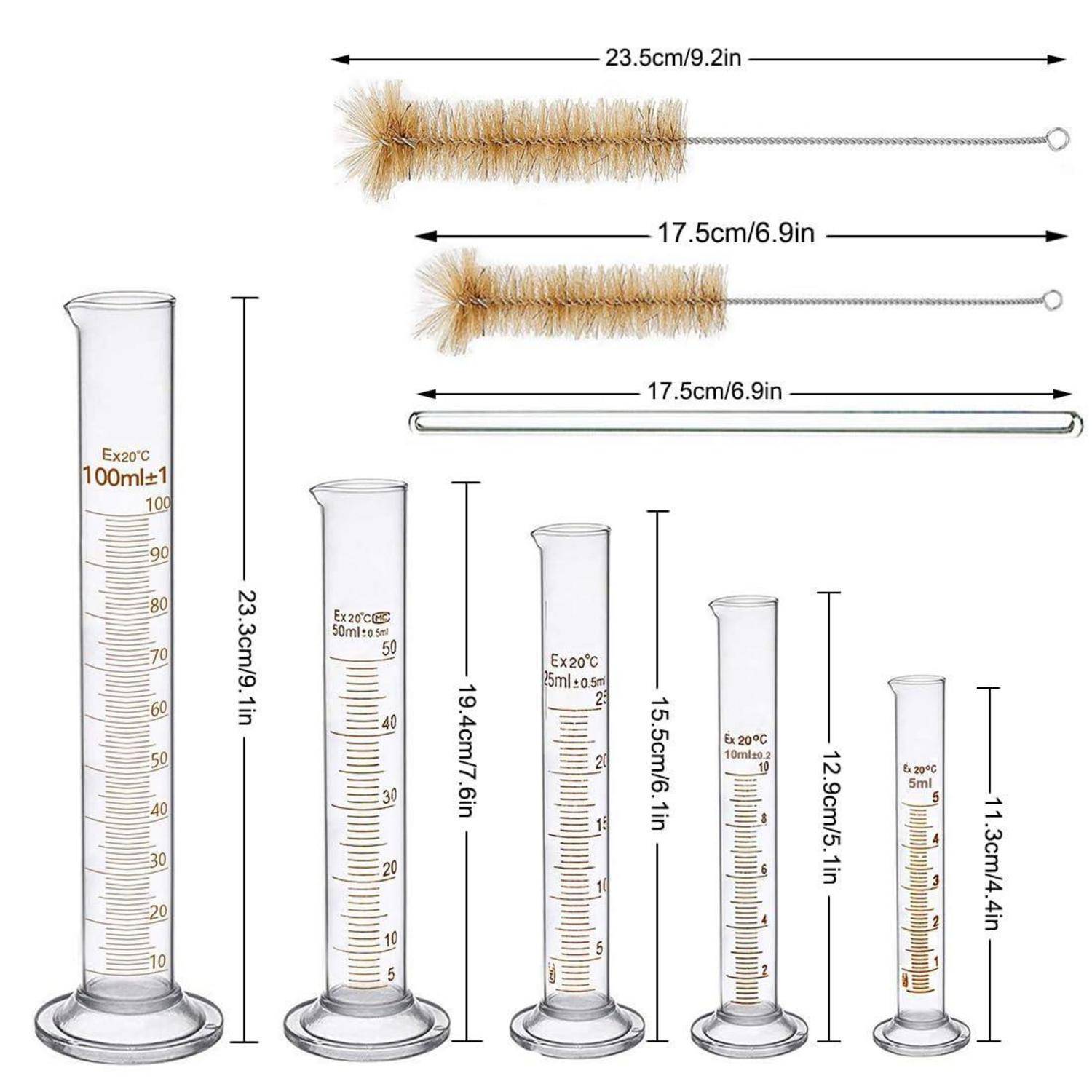 Messzylinder Glas Set 13-teilig Dickglas Graduierten Chemie Tools 5ML