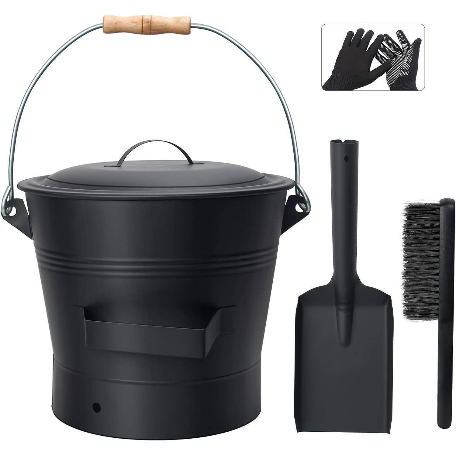 Ascheeimer mit Deckel, 10L Kohleeimer für Kamin, Schaufel und