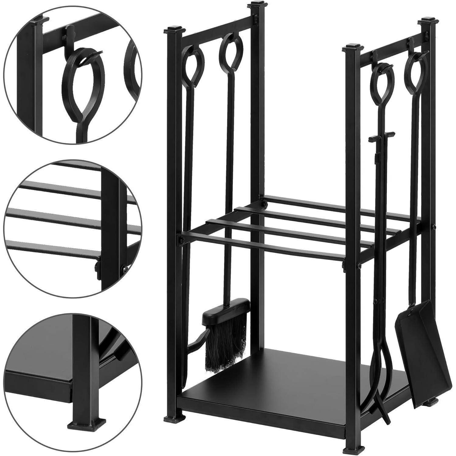 Kaminholzregal 4 Kaminwerkzeug 72x46x30cm Innen Außen Schwarz