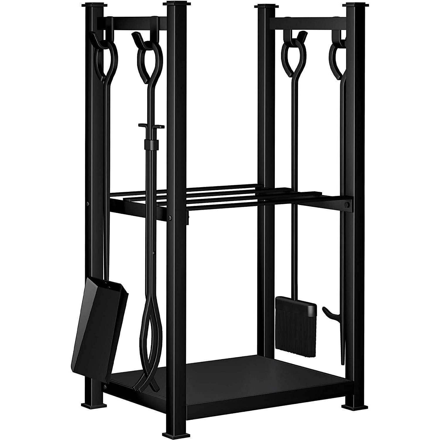 Kaminholzregal 4 Kaminwerkzeug 72x46x30cm Innen Außen Schwarz
