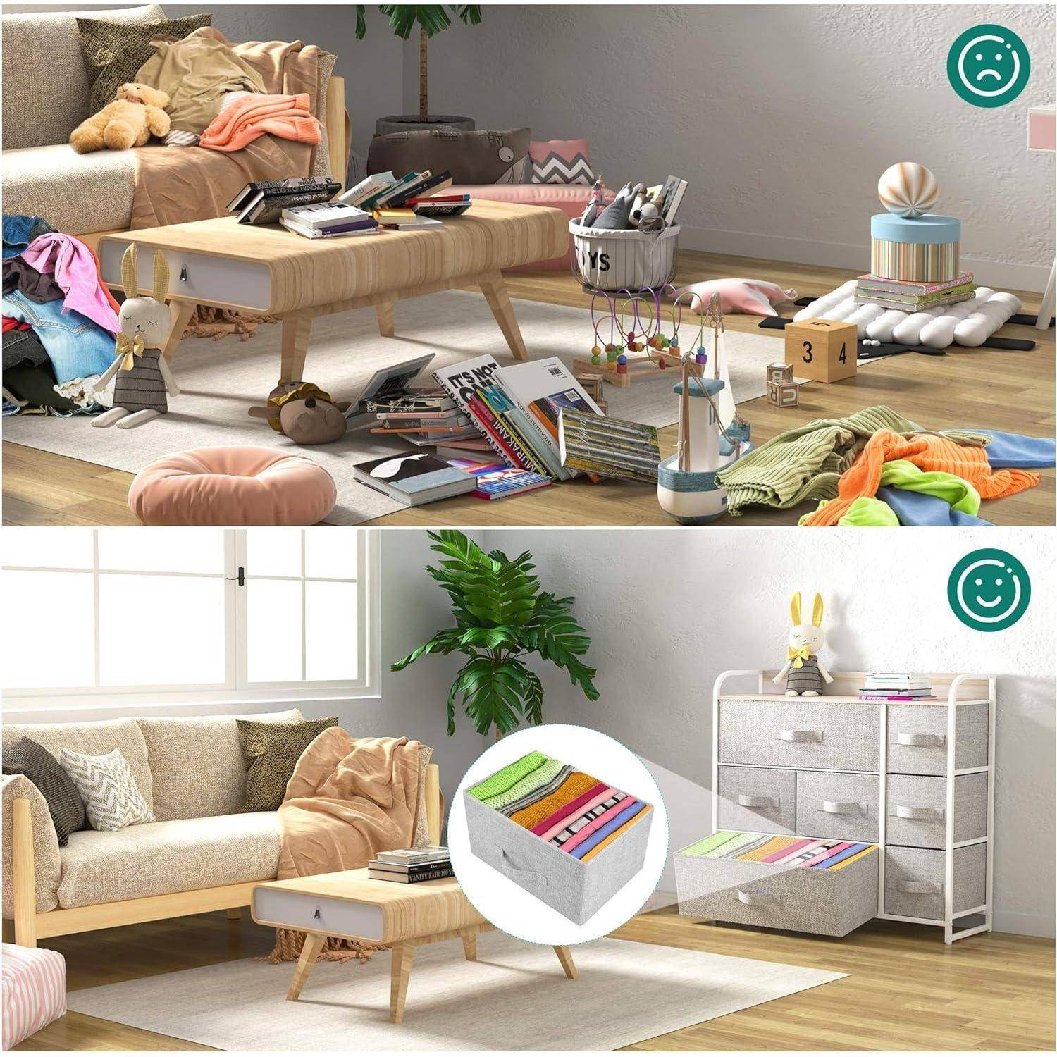 Kommode mit 7 Schubladen aus Stoff Hellgrau für