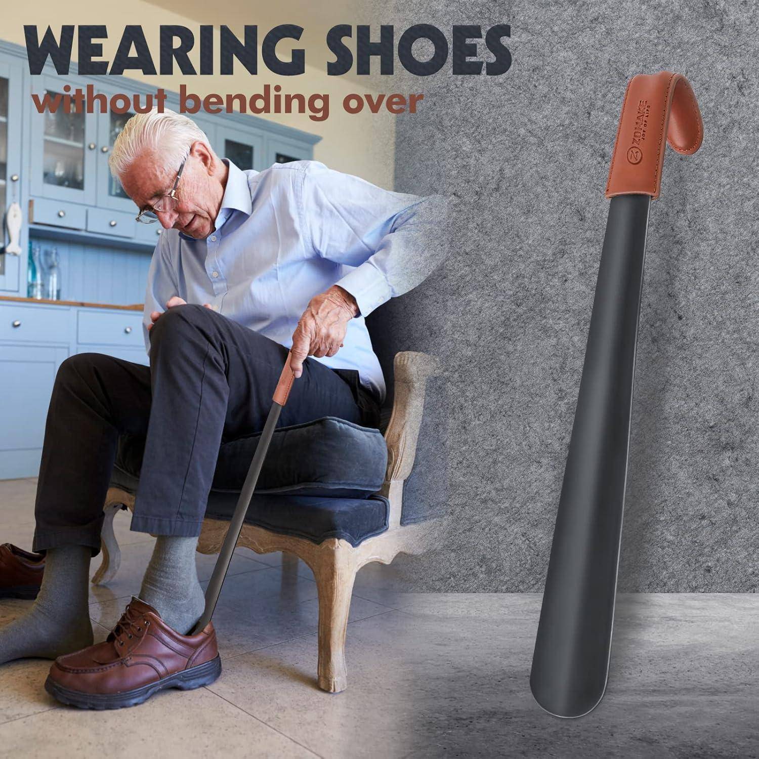 Schuhlöffel Metall Lang 42cm Ledergriff Stabil Shoe Horn Stiefel