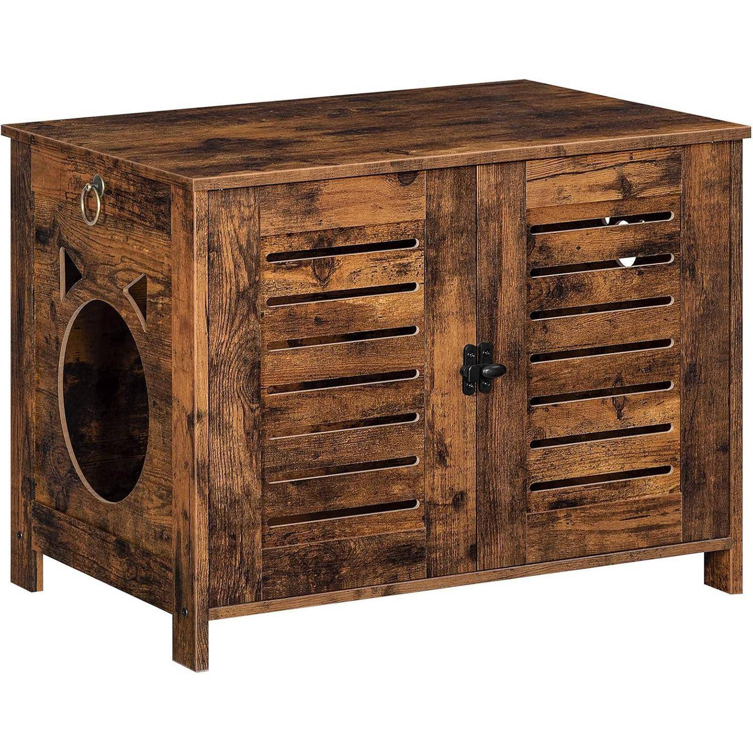 Katzenklo Schrank Holz Jalousien-Stil Eisenfüßen Vintage 60x45x50cm