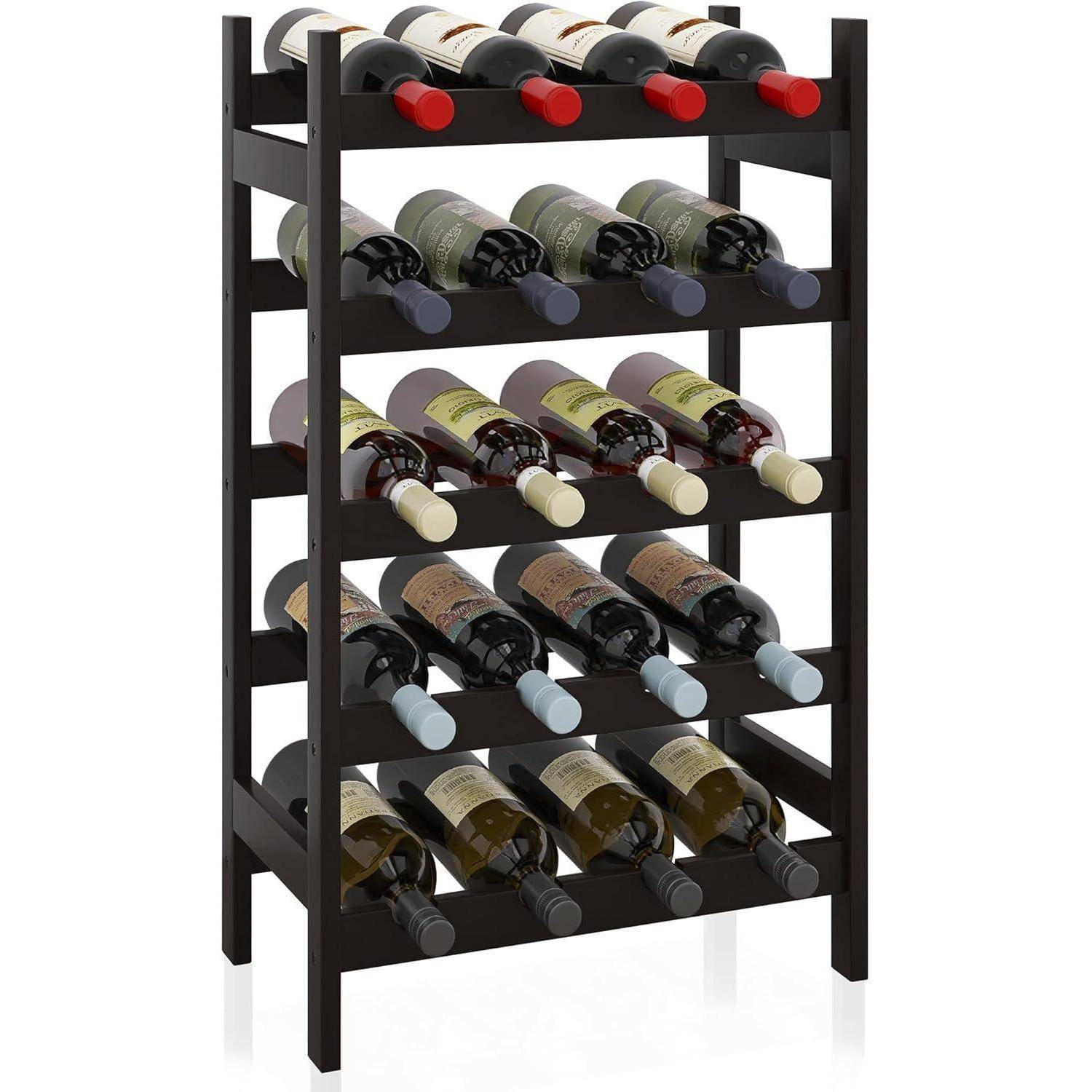 Bambus-Weinregal 20 Flaschen, 5-stöckig, freistehend, Schwarz