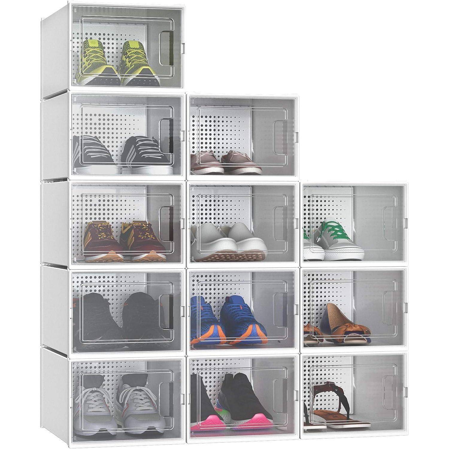 Schuhboxen 12er stapelbar transparent Belüftung 44 Weiß Moyen