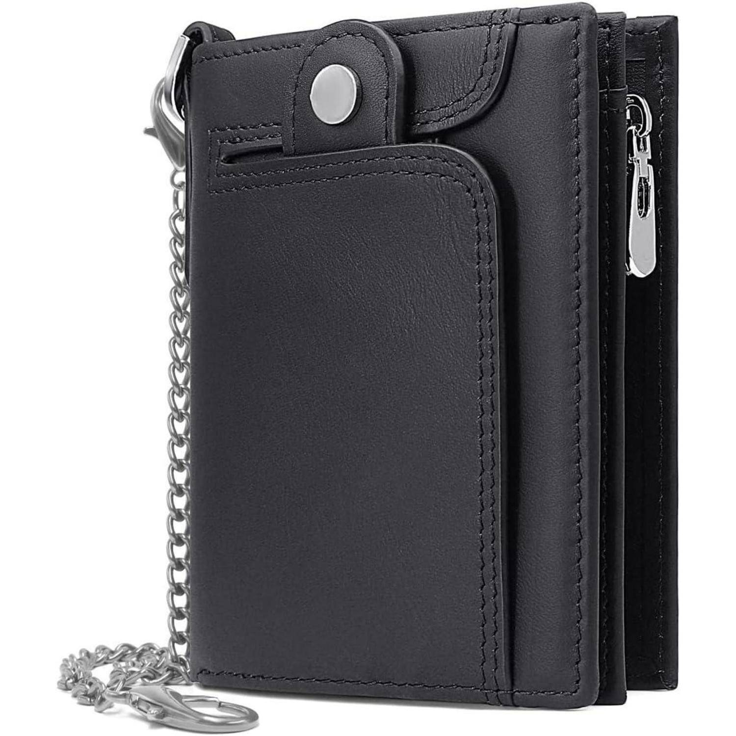 Herren Geldbörse RFID Schutz Echtem Leder Portemonnaie mit Kette