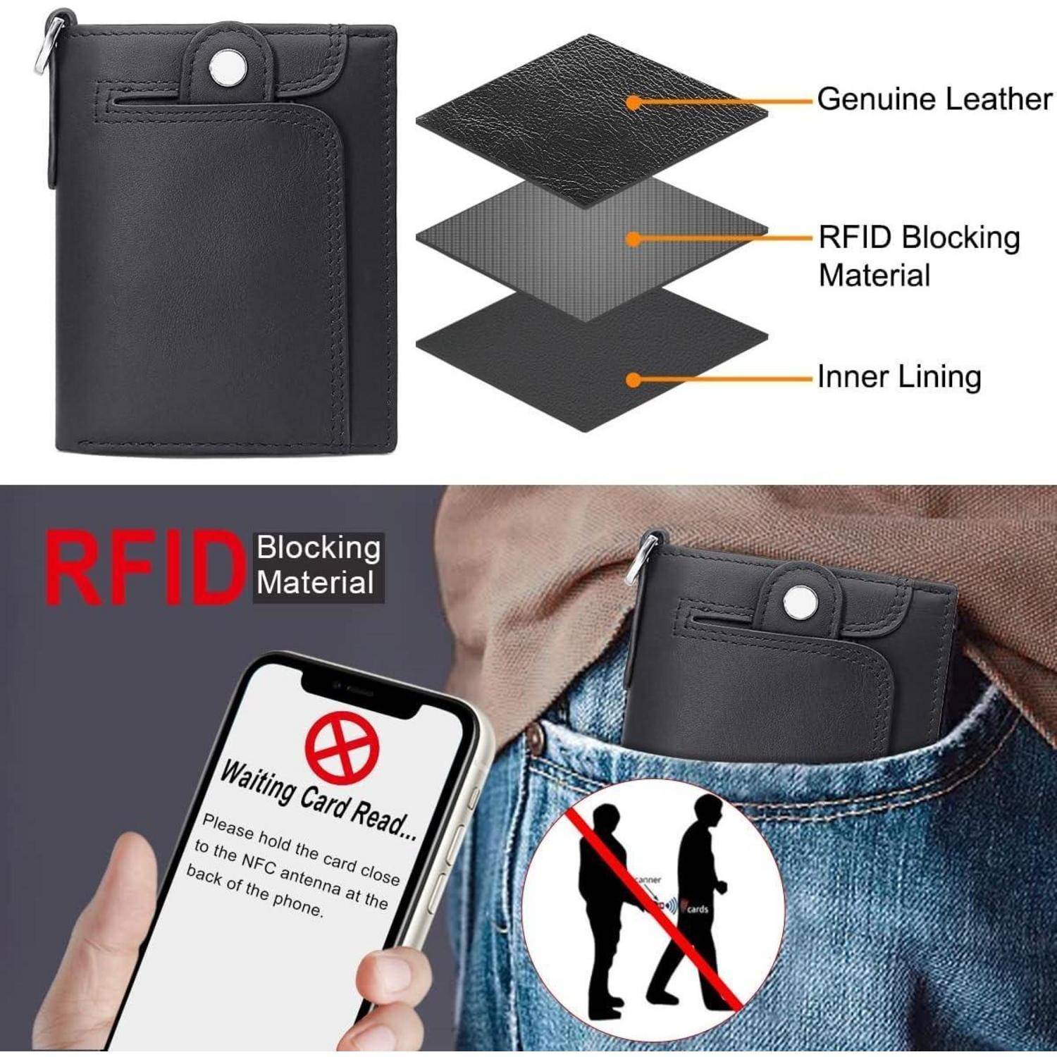 Herren Geldbörse RFID Schutz Echtem Leder Portemonnaie mit Kette
