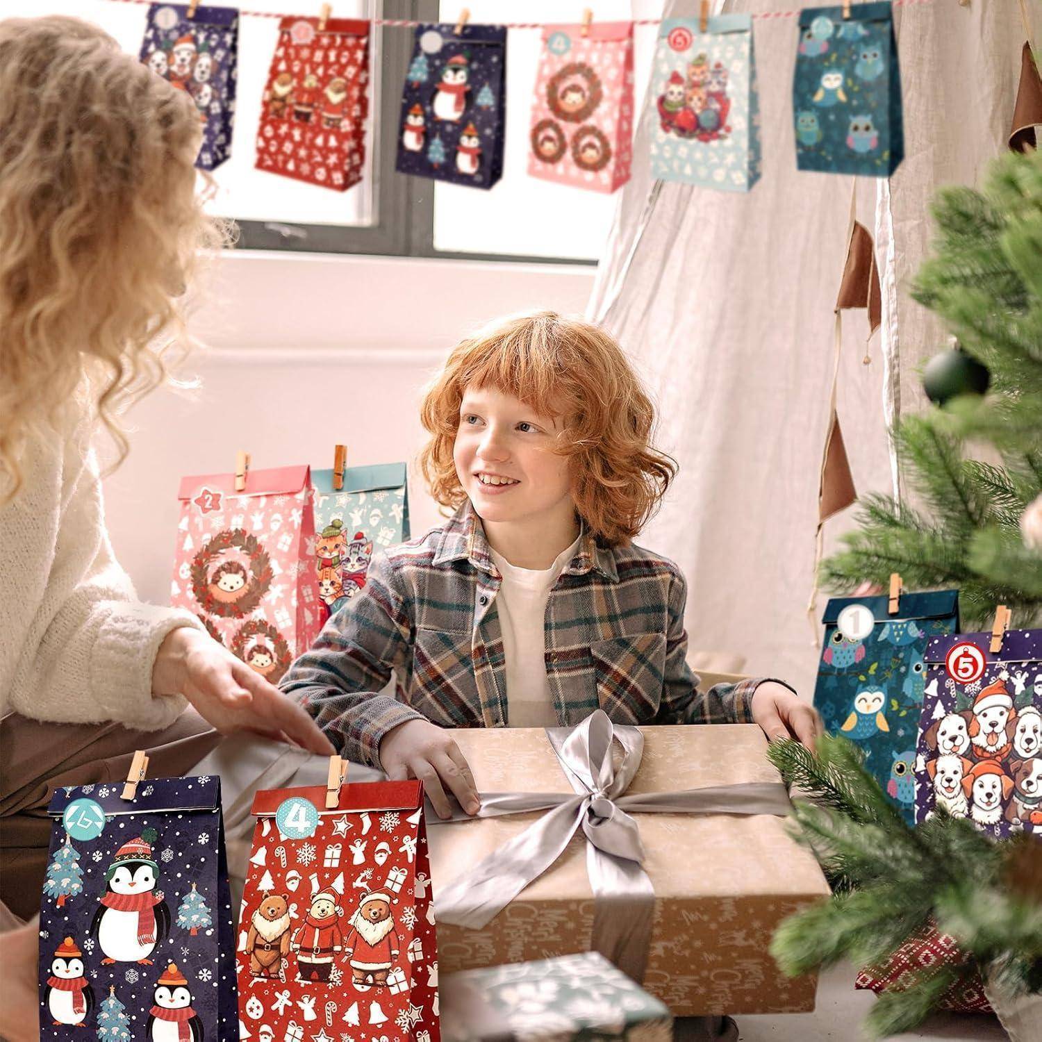 Adventskalender 2024 groß Papiertüten zum selber basteln Dunkelblau