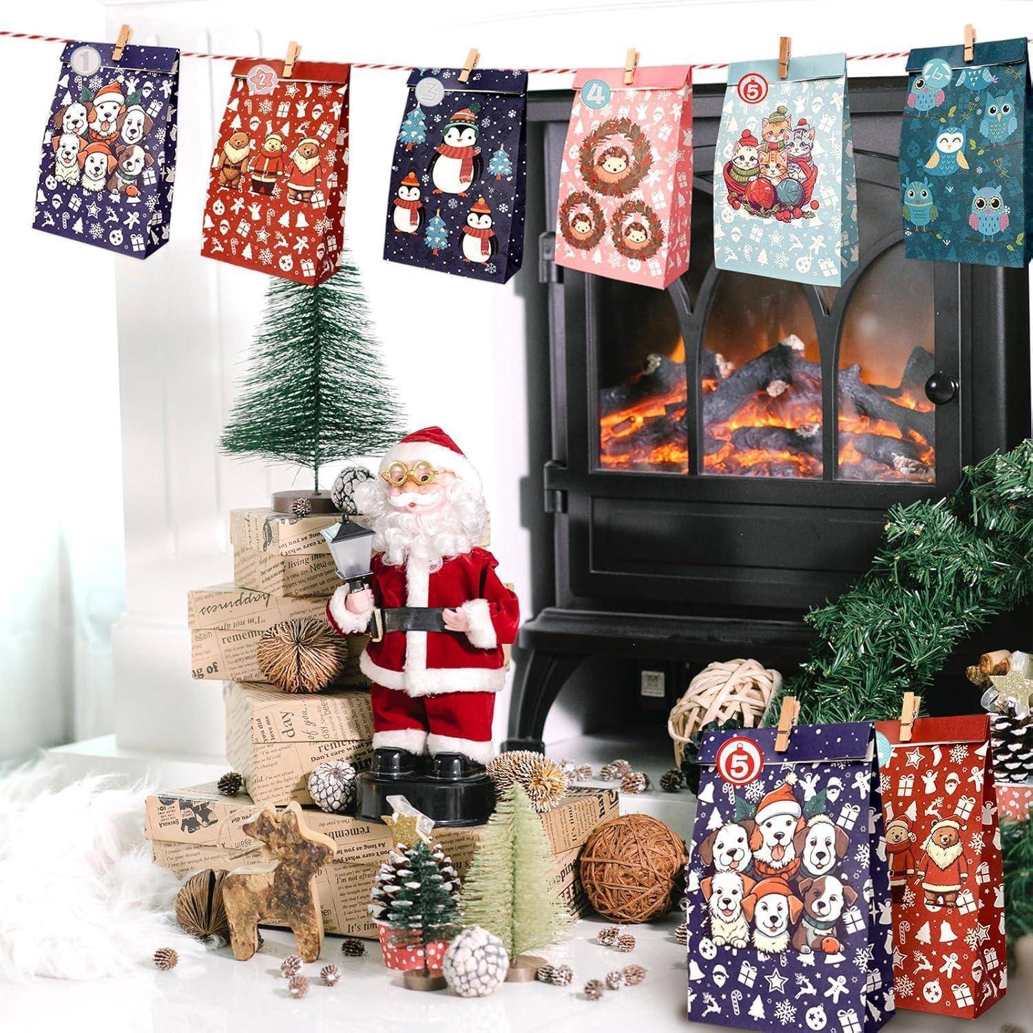 Adventskalender 2024 groß Papiertüten zum selber basteln Dunkelblau