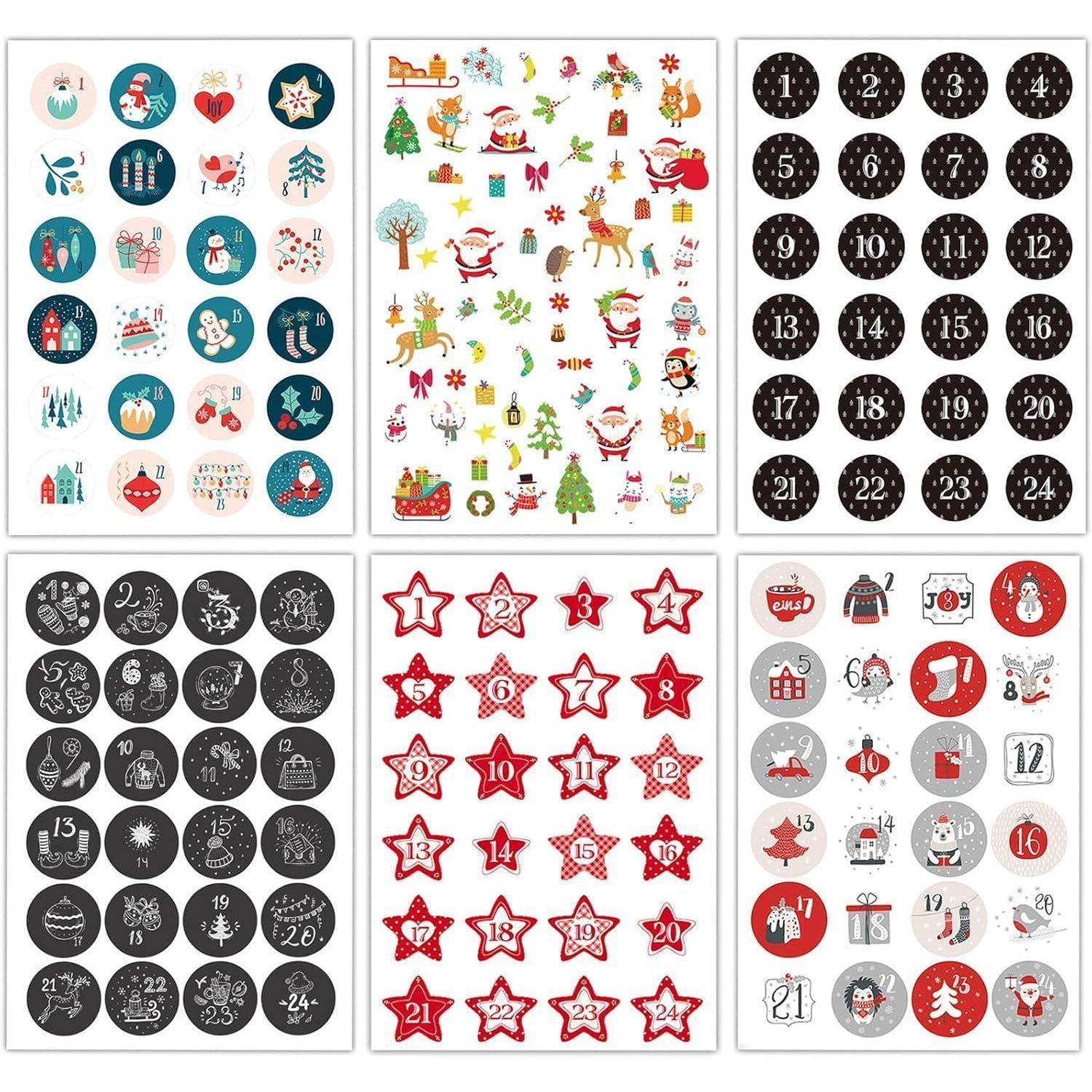 Adventskalender Zahlen Sticker 4 cm DIY Aufkleber Weihnachtskalender