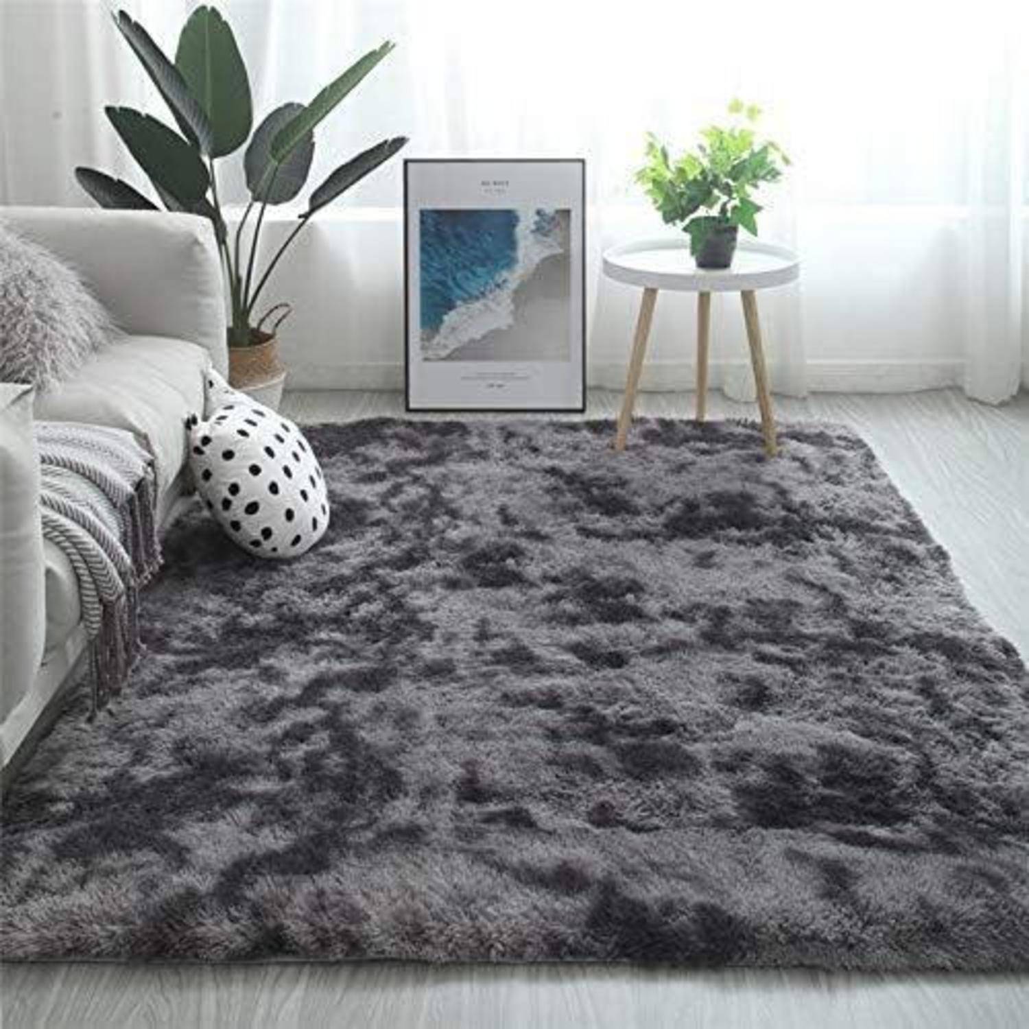 Shaggy Teppich Flauschiger Langflor rutschfest 160x200 Dunkelgrau