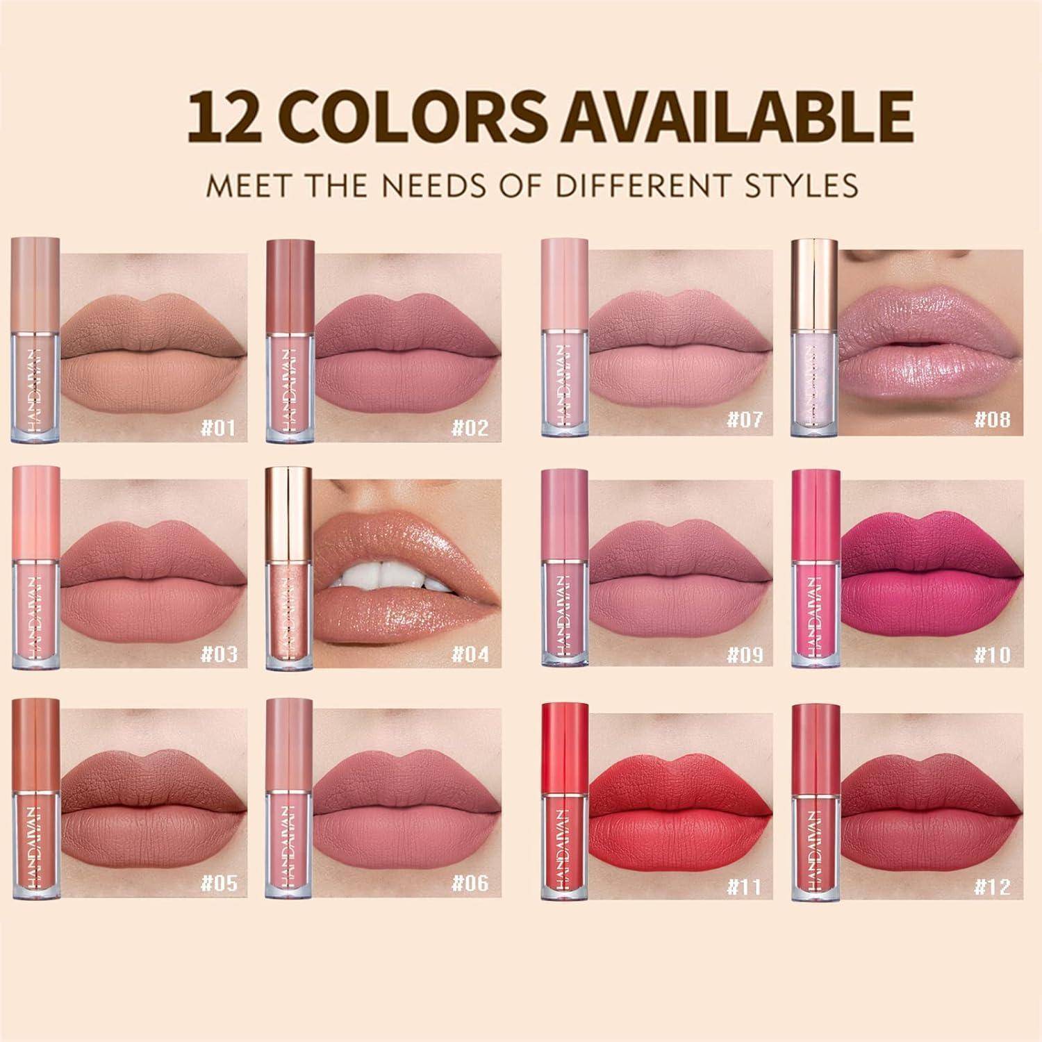12 Farben Nude Matte Lippenstift & Lipgloss Set wasserdicht