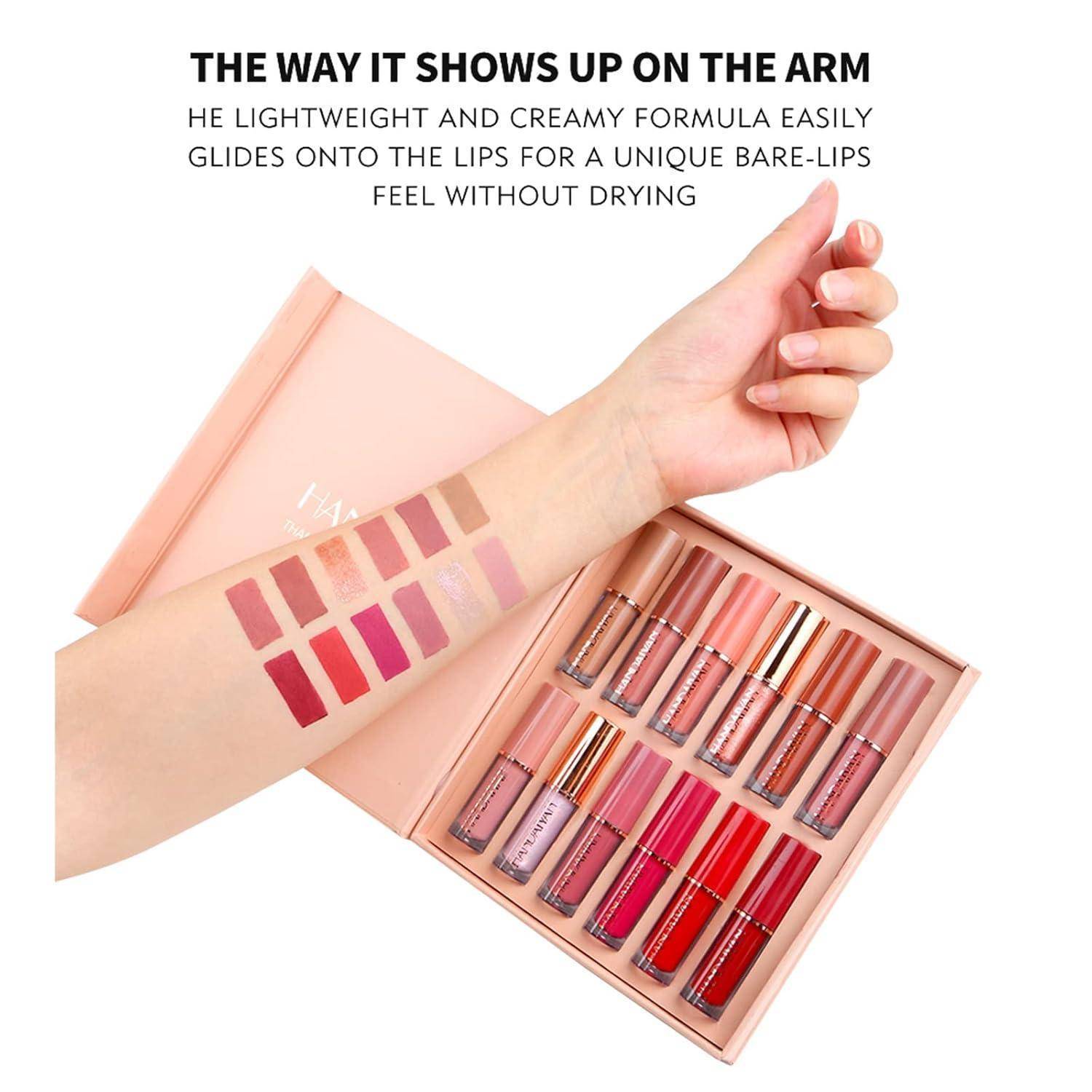 12 Farben Nude Matte Lippenstift & Lipgloss Set wasserdicht
