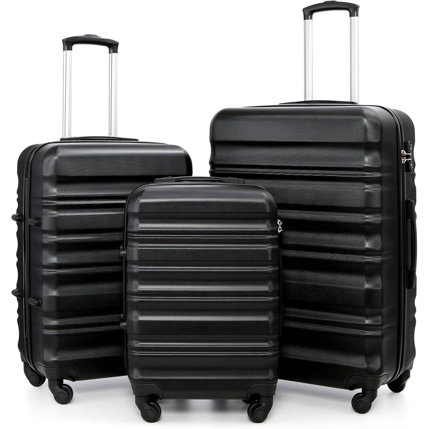 Hartschalen-Koffer Trolley Rollkoffer TSA-Schloss 4 Rollen Schwarz