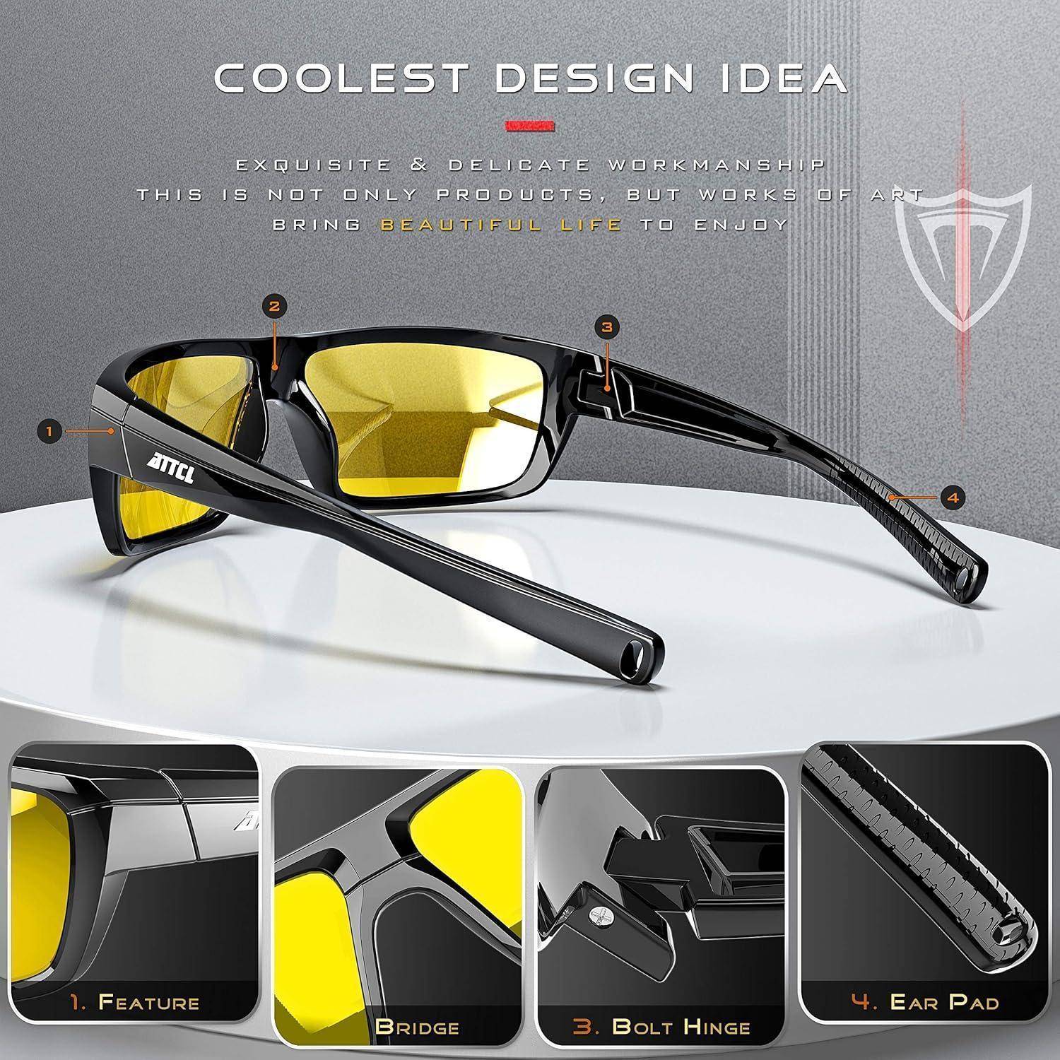 Herren Nachtfahrbrille Blendschutz UV-Schutz HD gelbe Linsen