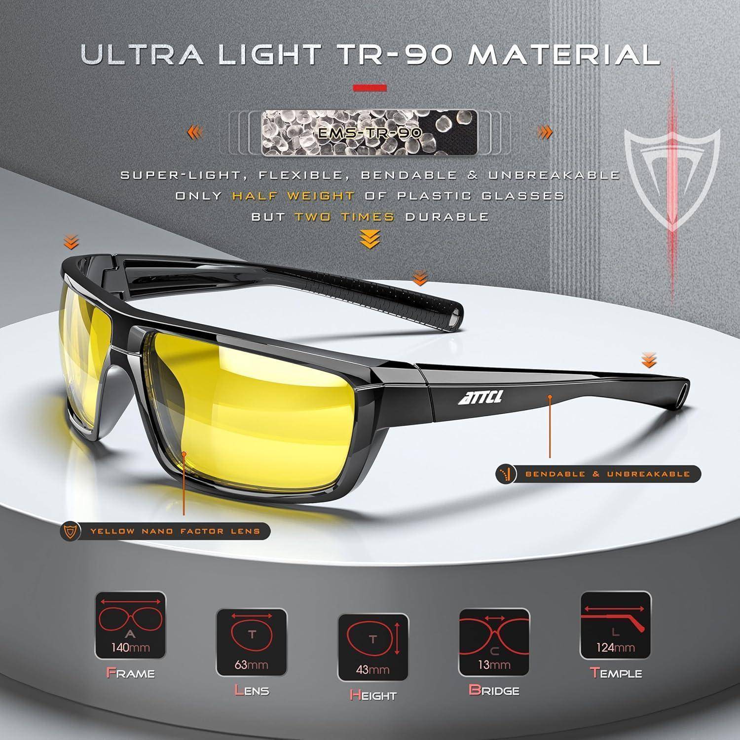 Herren Nachtfahrbrille Blendschutz UV-Schutz HD gelbe Linsen