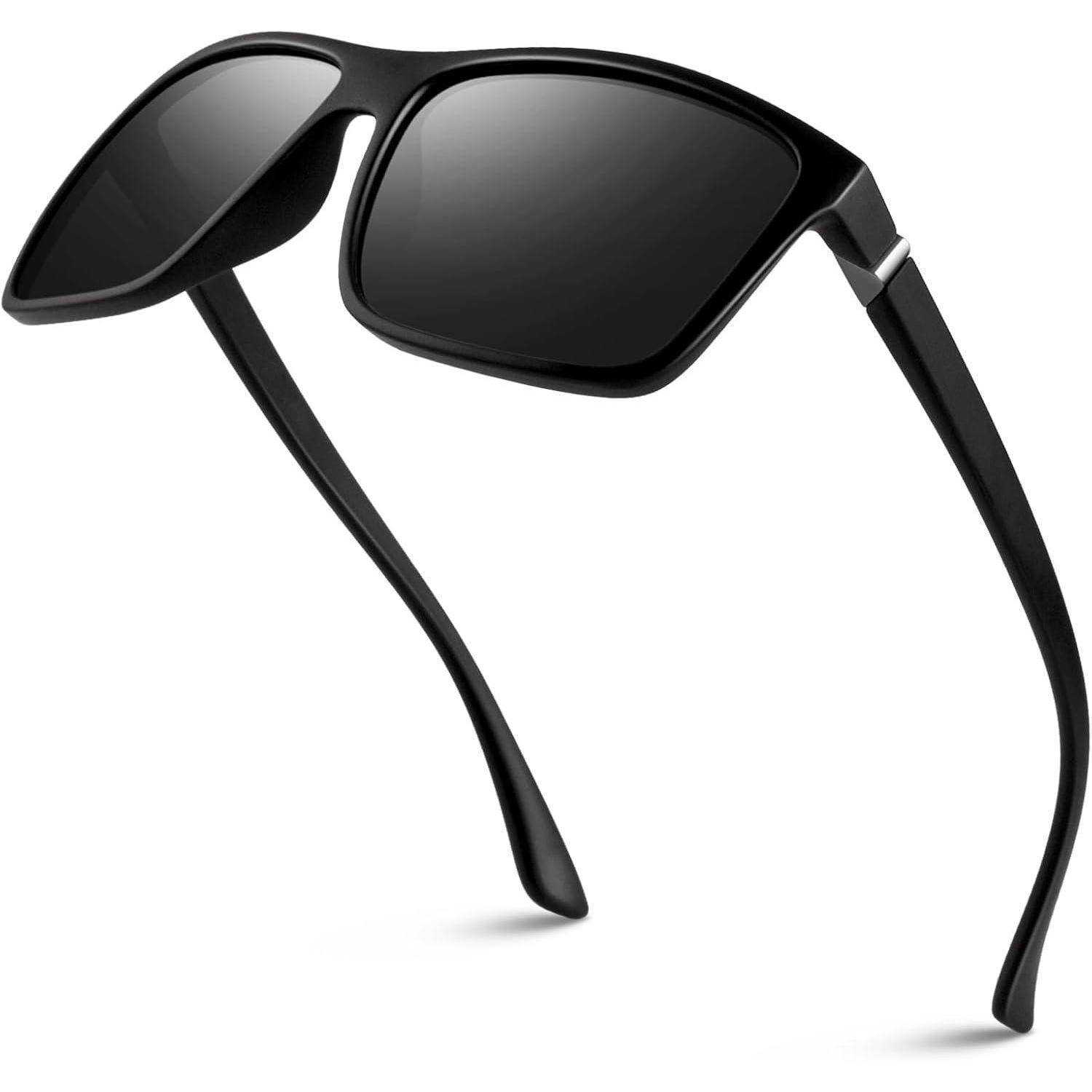 Schwarze Sonnenbrille mit großen Gläsern und elegantem Design, ausgestattet mit dünnen schwarzen Bügeln und hochglänzender Oberfläche.