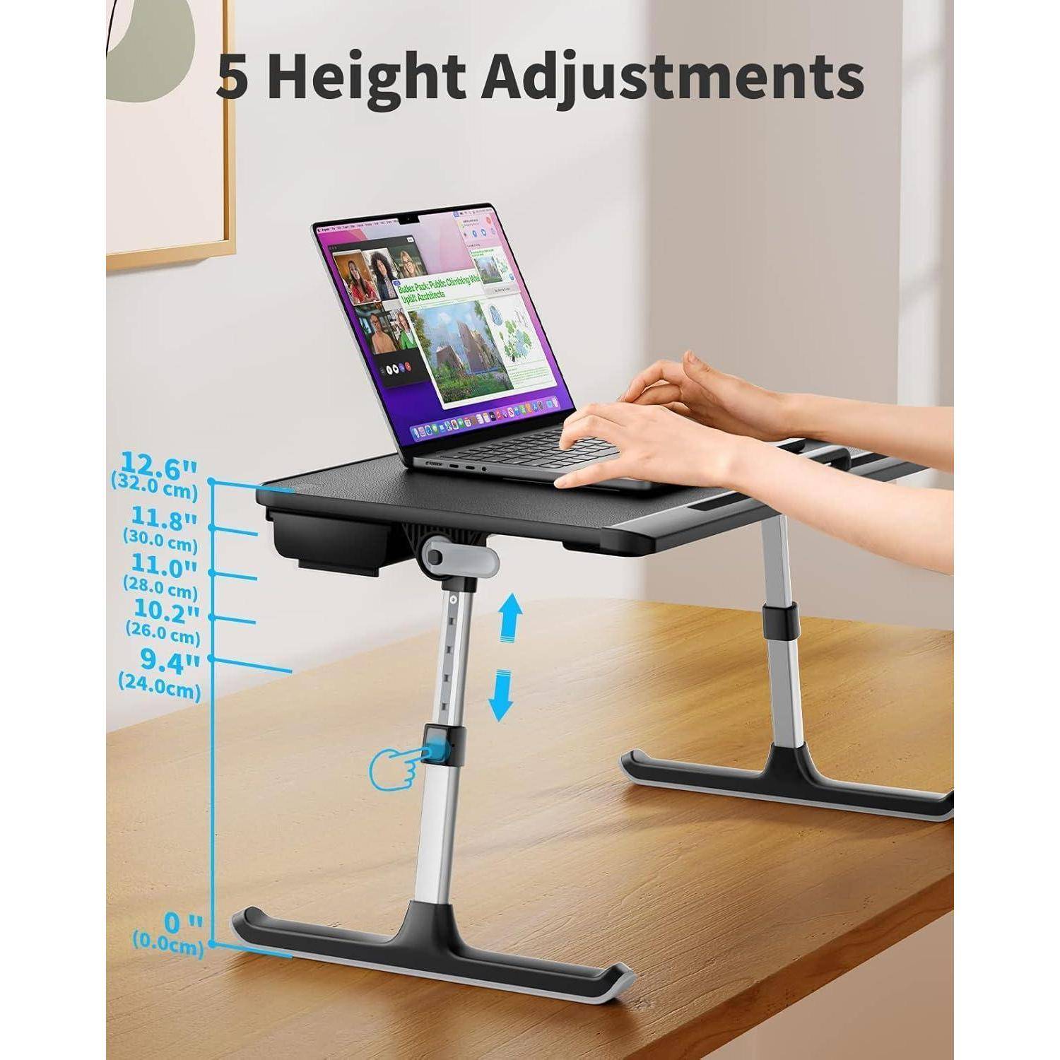 Verstellbarer Laptoptisch Betttisch mit Schublade klappbare Beine E0