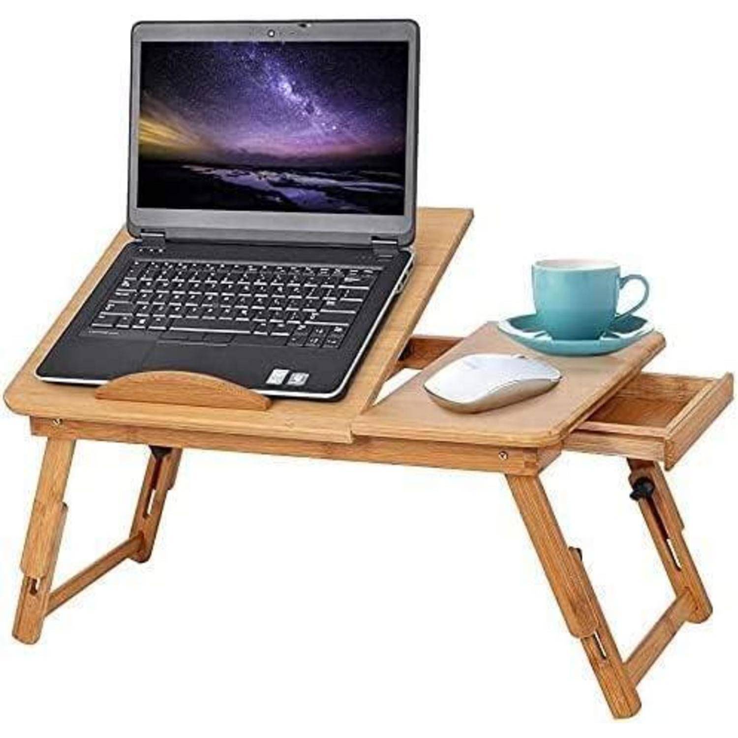 Bambus Laptoptisch Schreibtisch klappbar höhenverstellbar Schublade