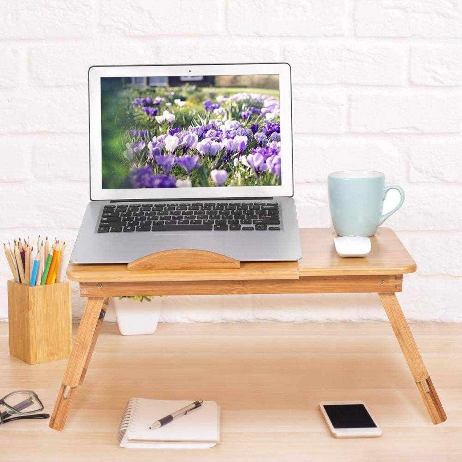 Bambus Laptoptisch Schreibtisch klappbar höhenverstellbar Schublade