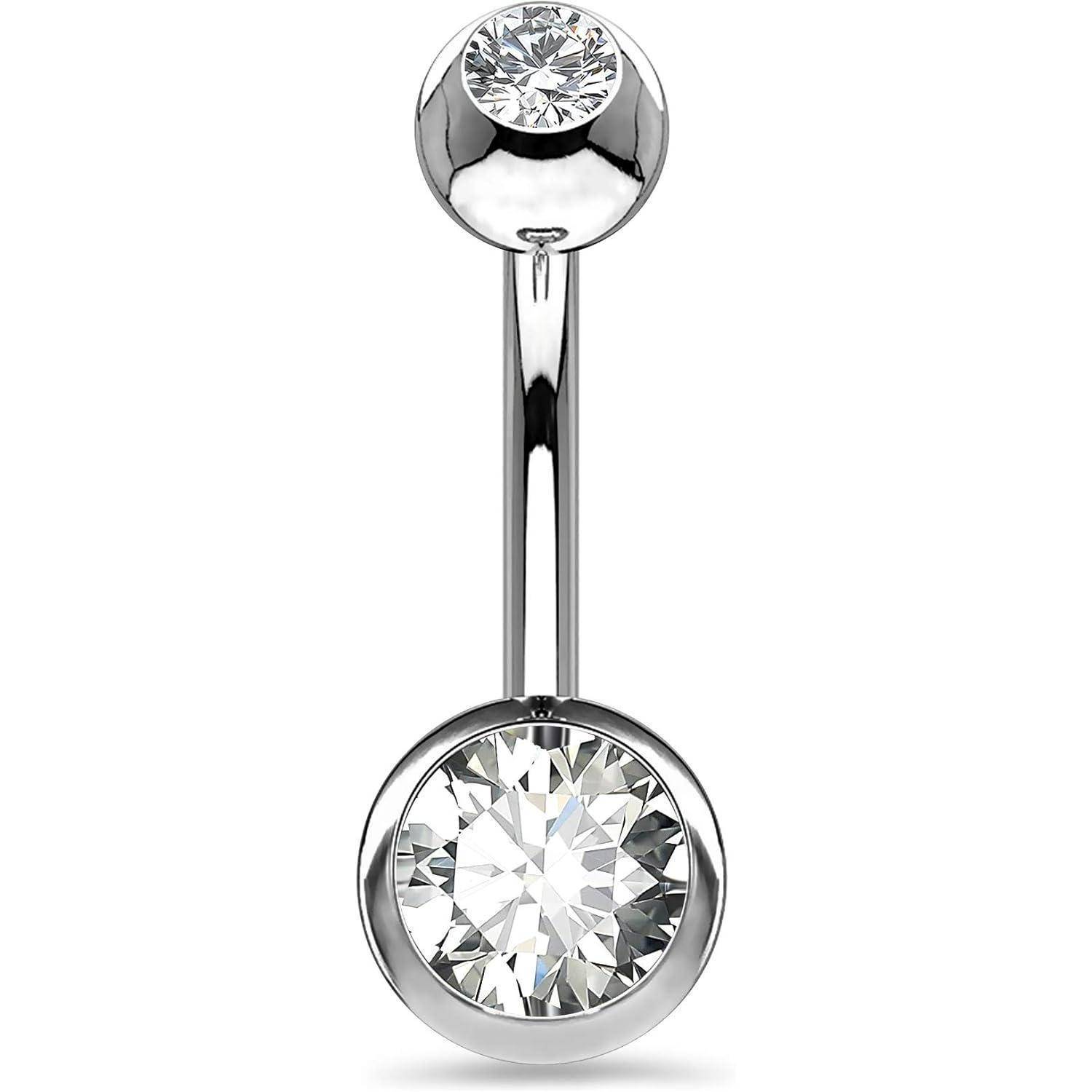 Bauchnabelpiercing Titan 14G 12mm Stablänge CZ Kugeln Silber