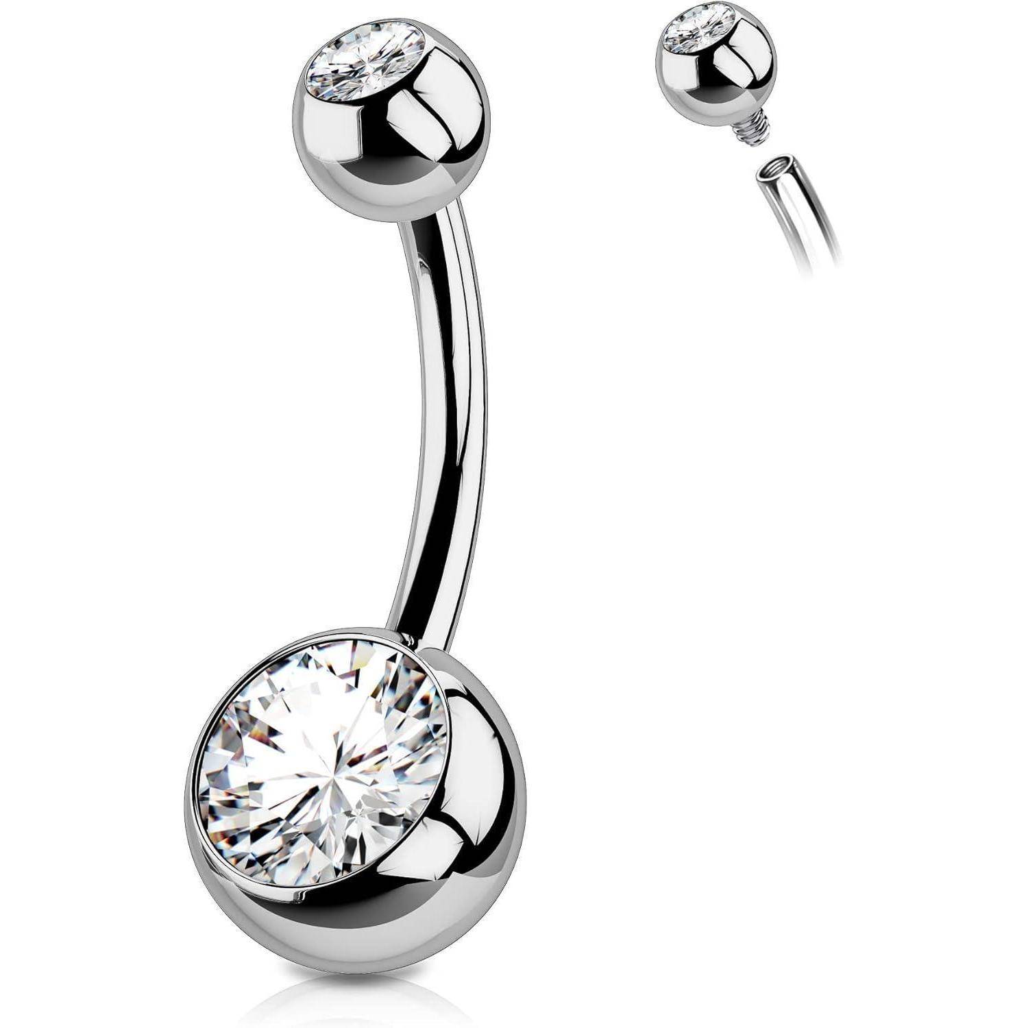 14G Titan Bauchnabelpiercing 10mm CZ Kugeln Silber Belly Button