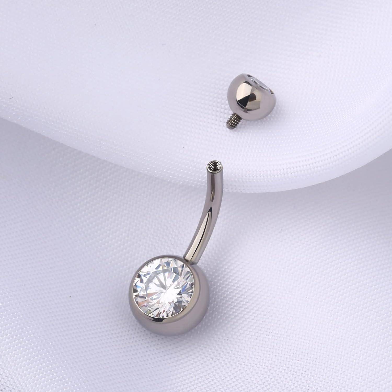 14G Titan Bauchnabelpiercing 10mm CZ Kugeln Silber Belly Button