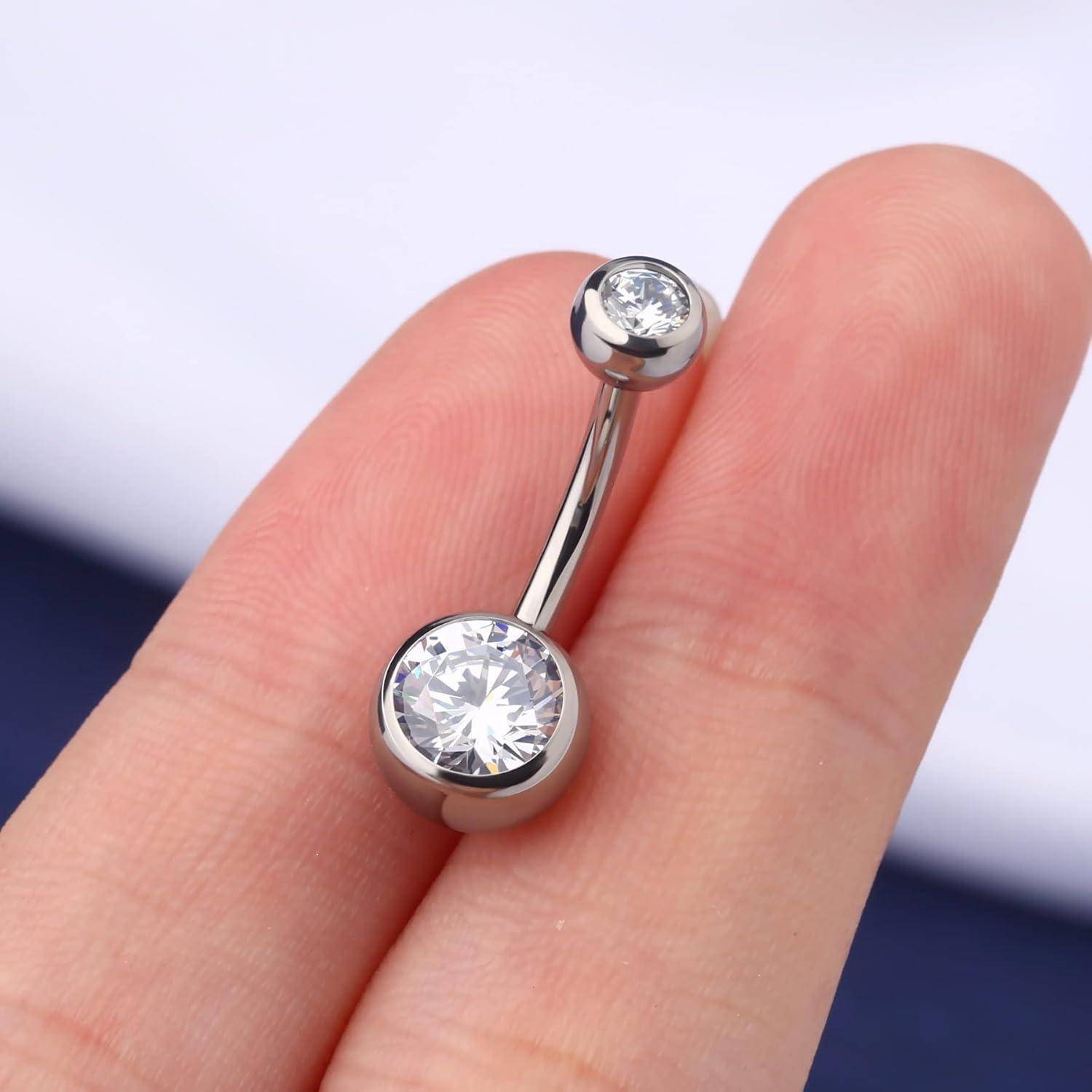 14G Titan Bauchnabelpiercing 10mm CZ Kugeln Silber Belly Button