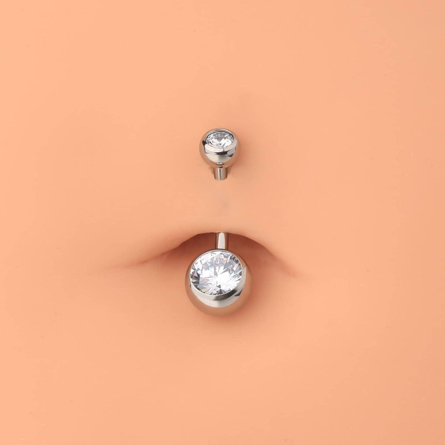 14G Titan Bauchnabelpiercing 10mm CZ Kugeln Silber Belly Button