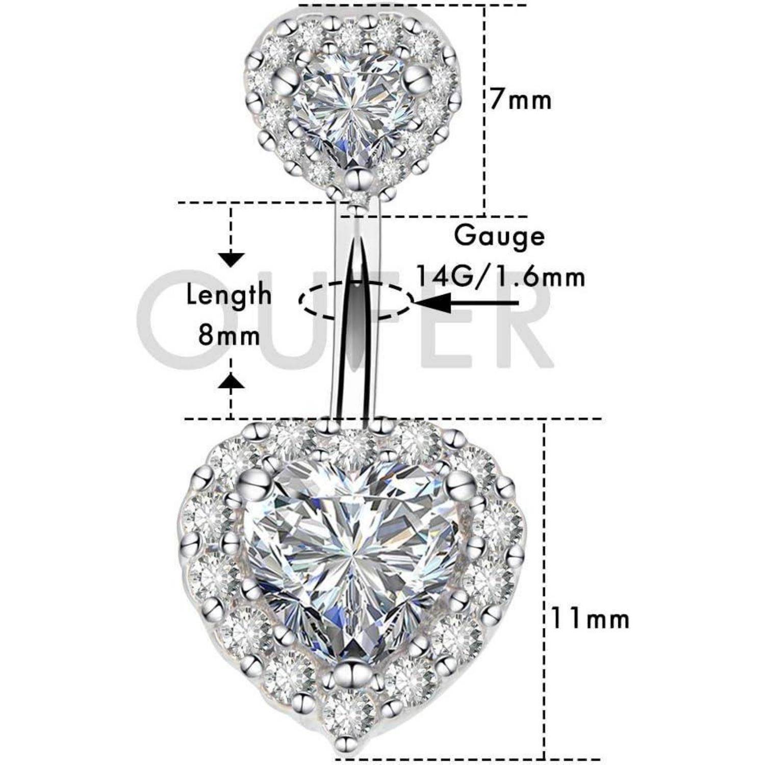 Bauchnabelpiercing 14G Doppelherz Zirkonia 316L Chirurgenstahl