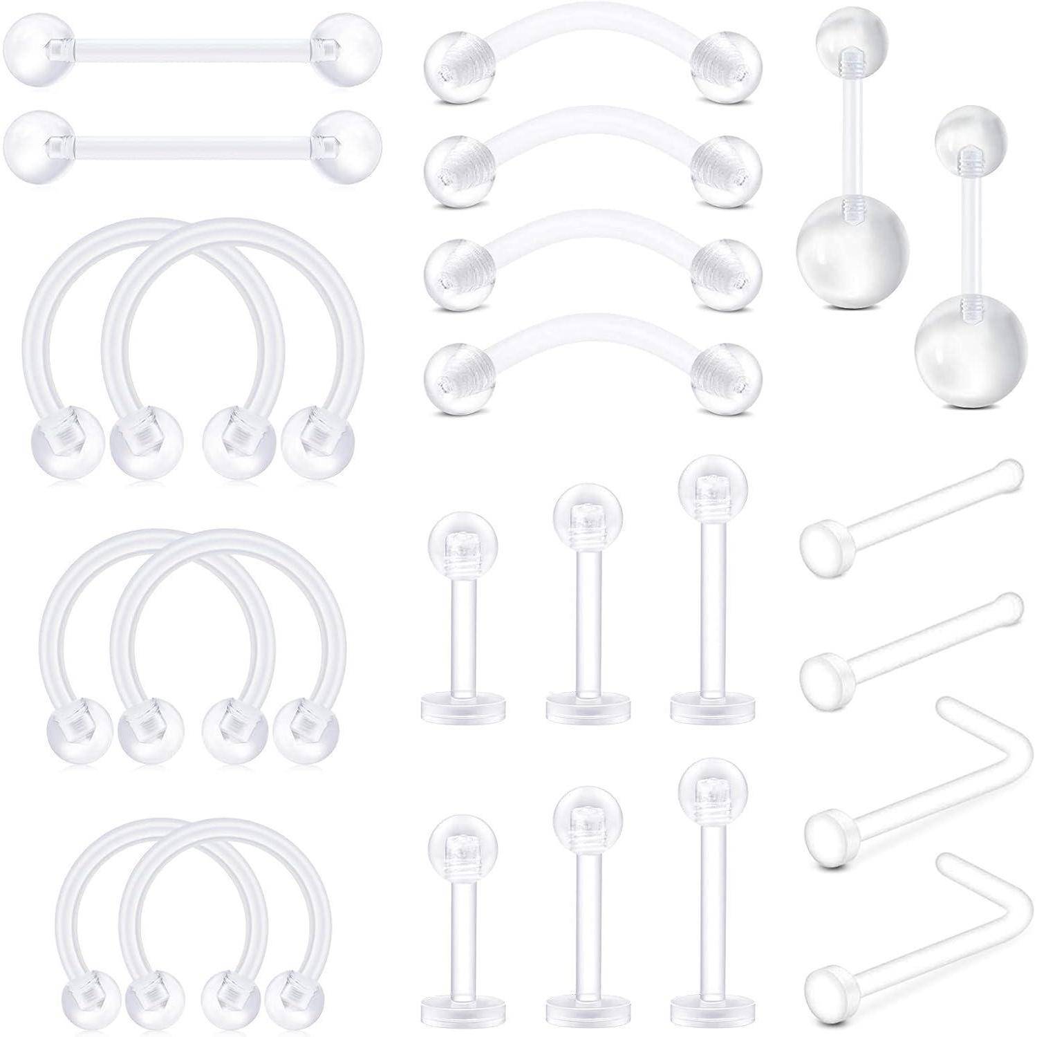 16G 18G Klar Flexible Piercing Retainers Set Hufeisen Labret Nabel