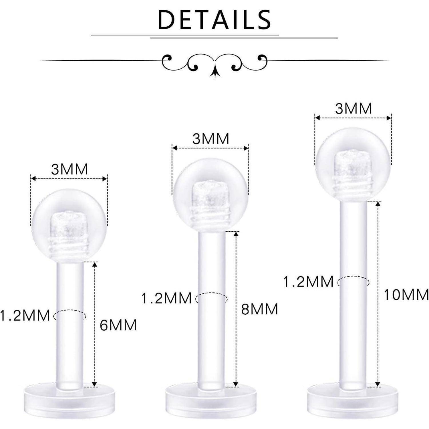 16G 18G Klar Flexible Piercing Retainers Set Hufeisen Labret Nabel
