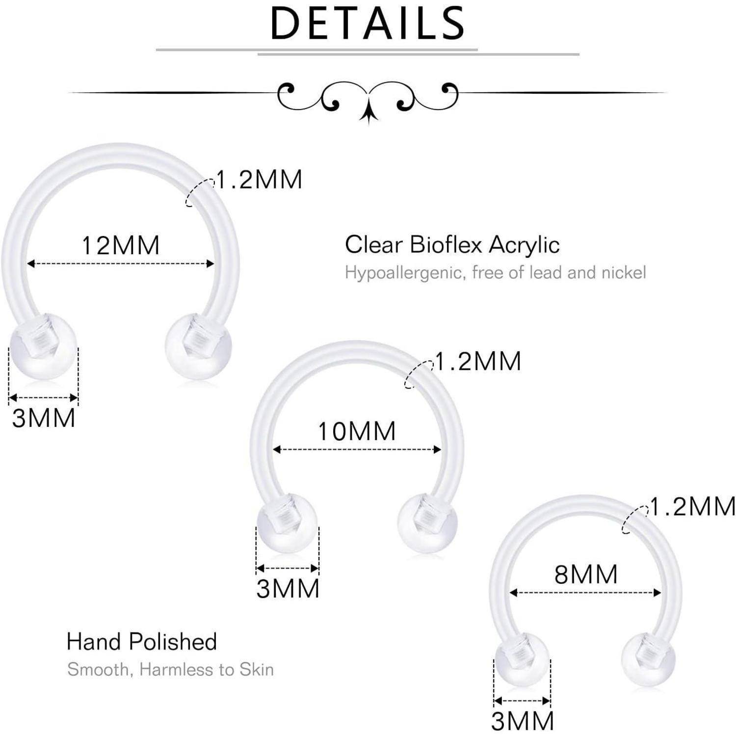 16G 18G Klar Flexible Piercing Retainers Set Hufeisen Labret Nabel