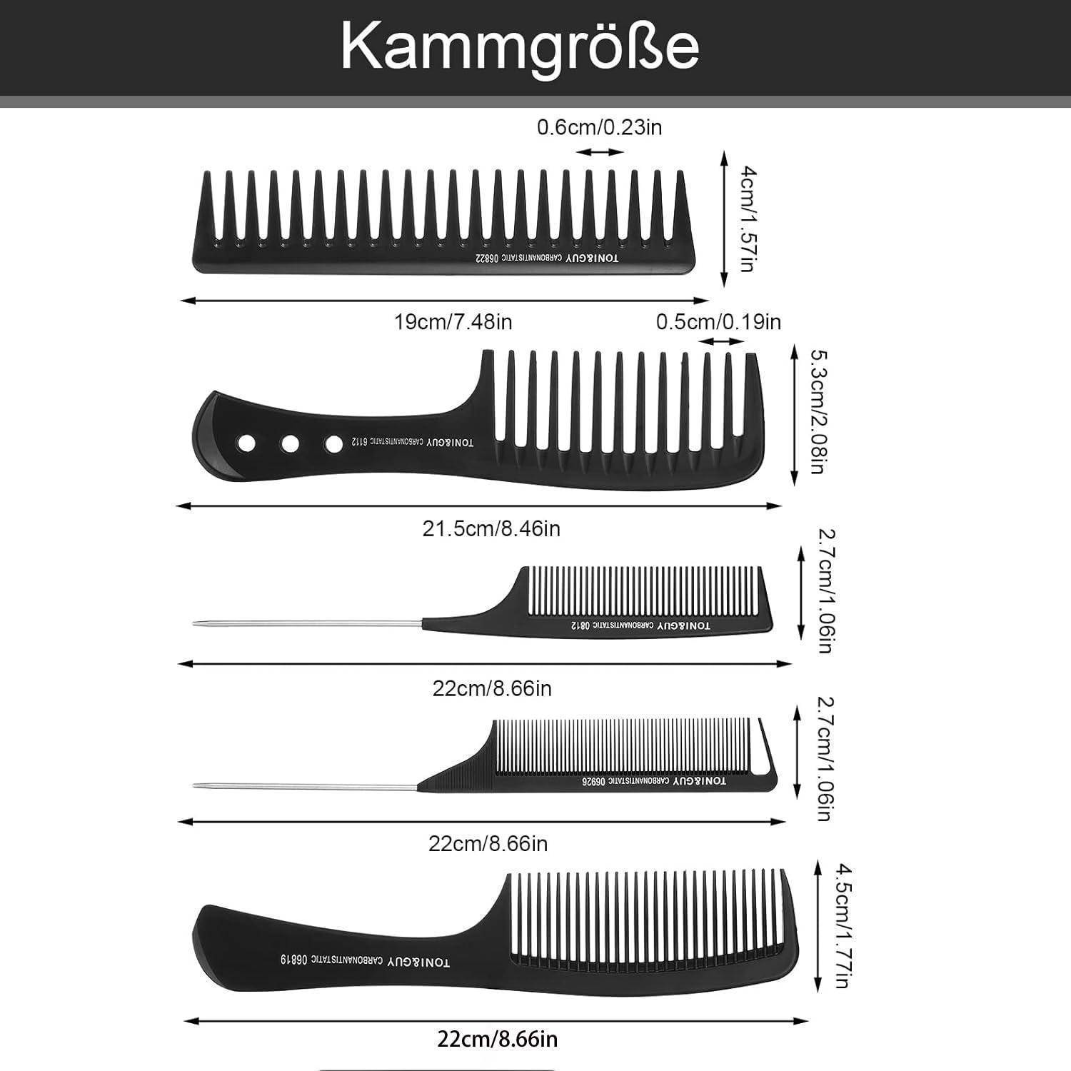 HaarKamm Set 5 Stück Profi für Männer Frauen, Haarstyling Zahnkamm