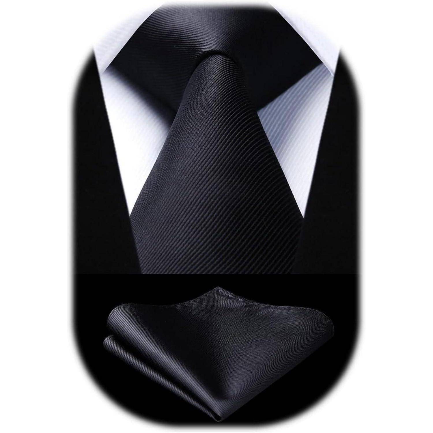 Krawatte Herren Hochzeit Einstecktuch Set K Schwarz