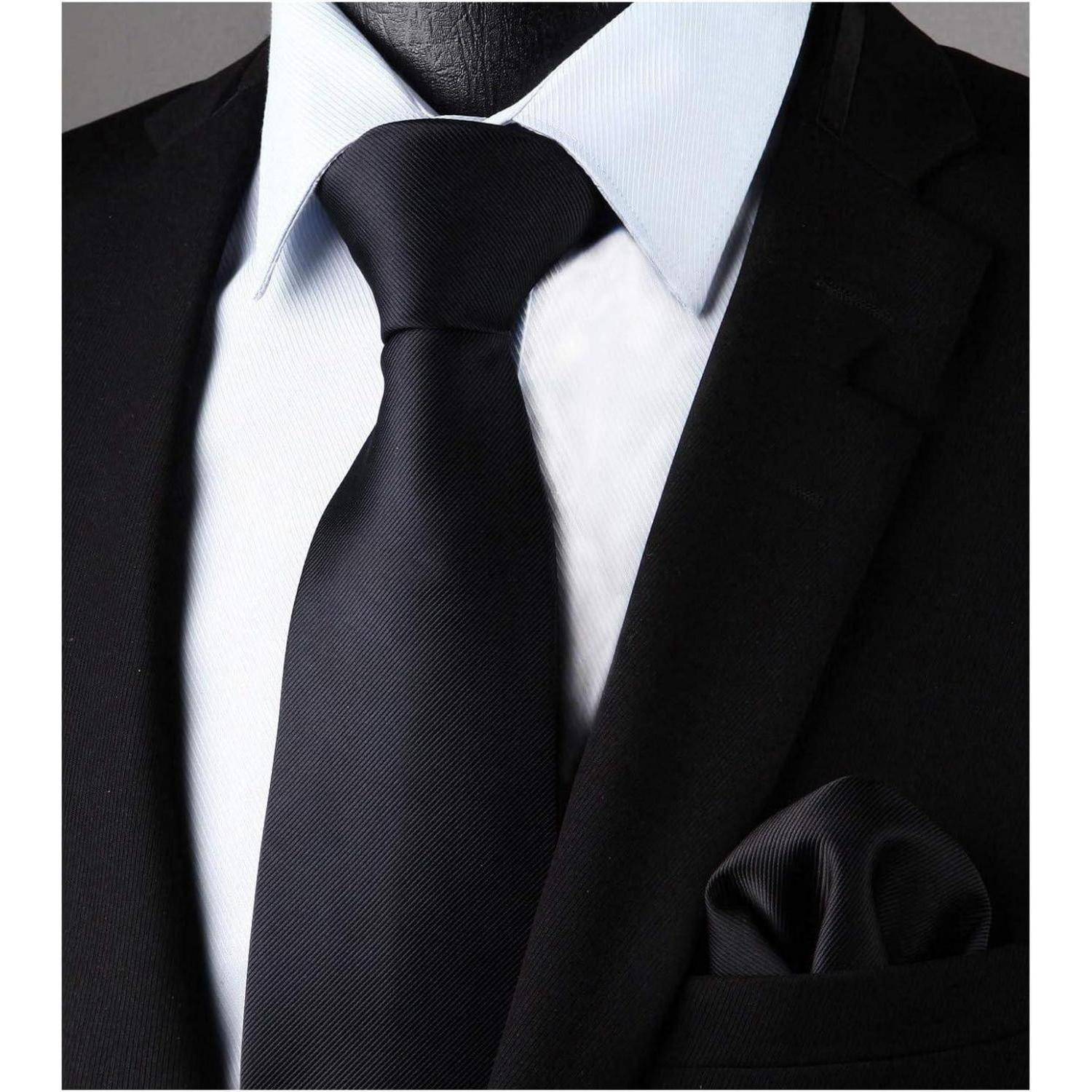 Krawatte Herren Hochzeit Einstecktuch Set K Schwarz