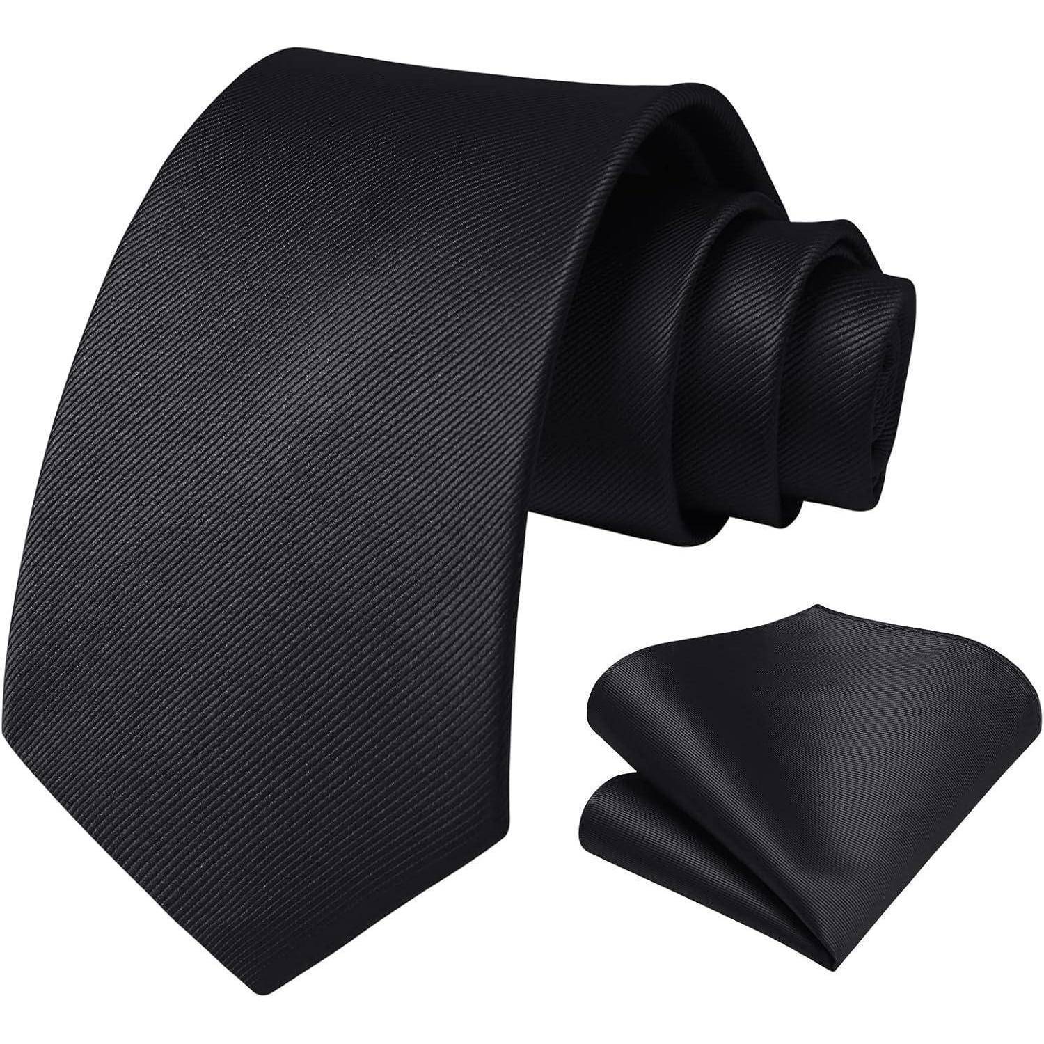Krawatte Herren Hochzeit Einstecktuch Set K Schwarz