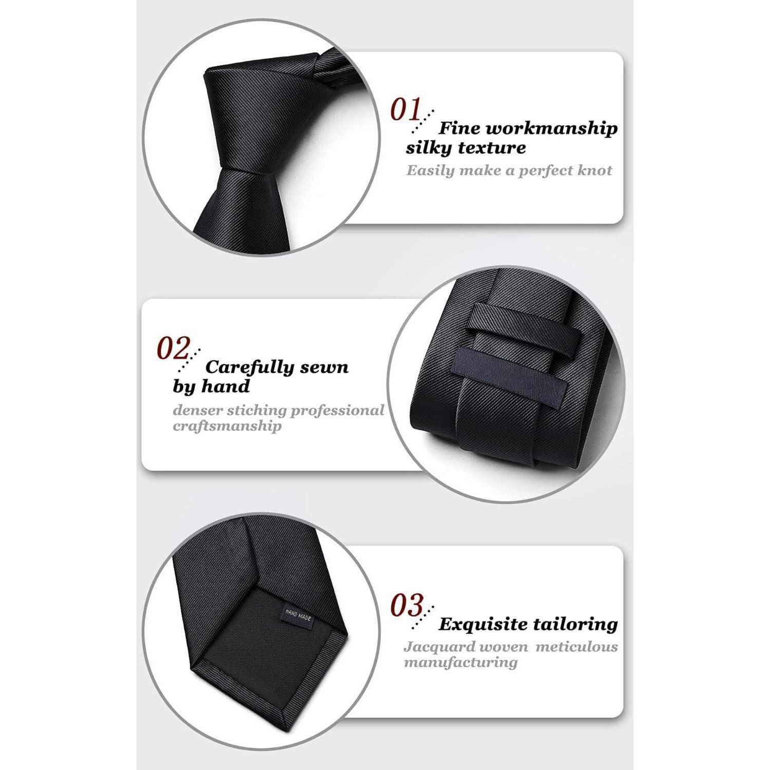 Krawatte Herren Hochzeit Einstecktuch Set K Schwarz