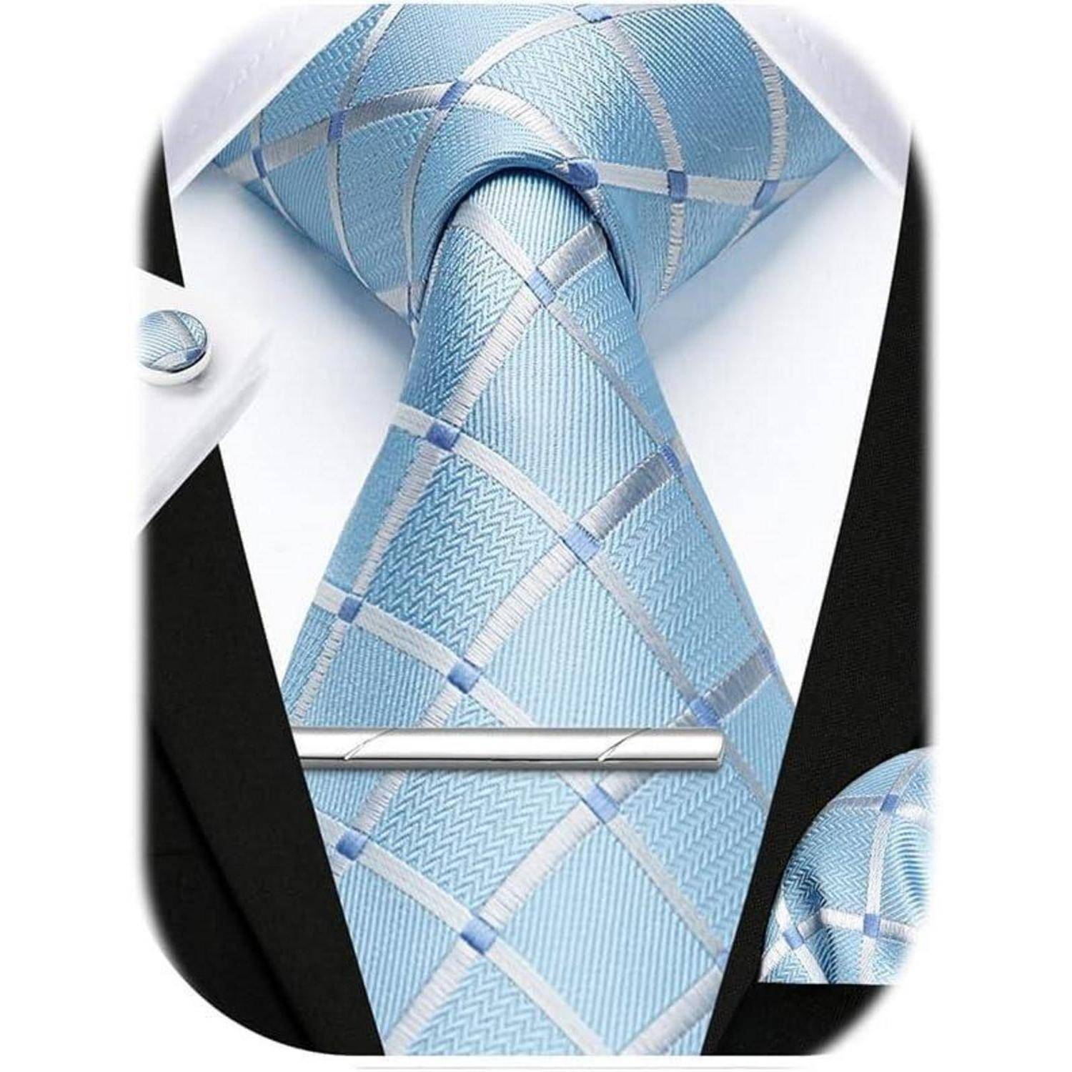 Krawatte Herren Hochzeit Einstecktuch Manschettenknöpfe Baby blau