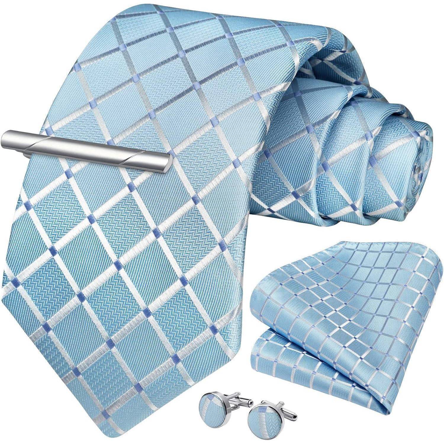 Krawatte Herren Hochzeit Einstecktuch Manschettenknöpfe Baby blau