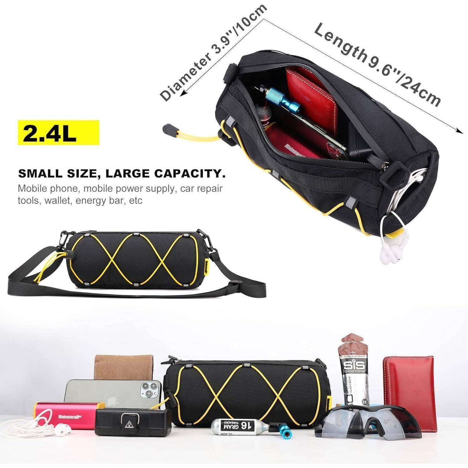 Lenkertasche Fahrradtasche Schultergurt Rennrad Schwarz gelb