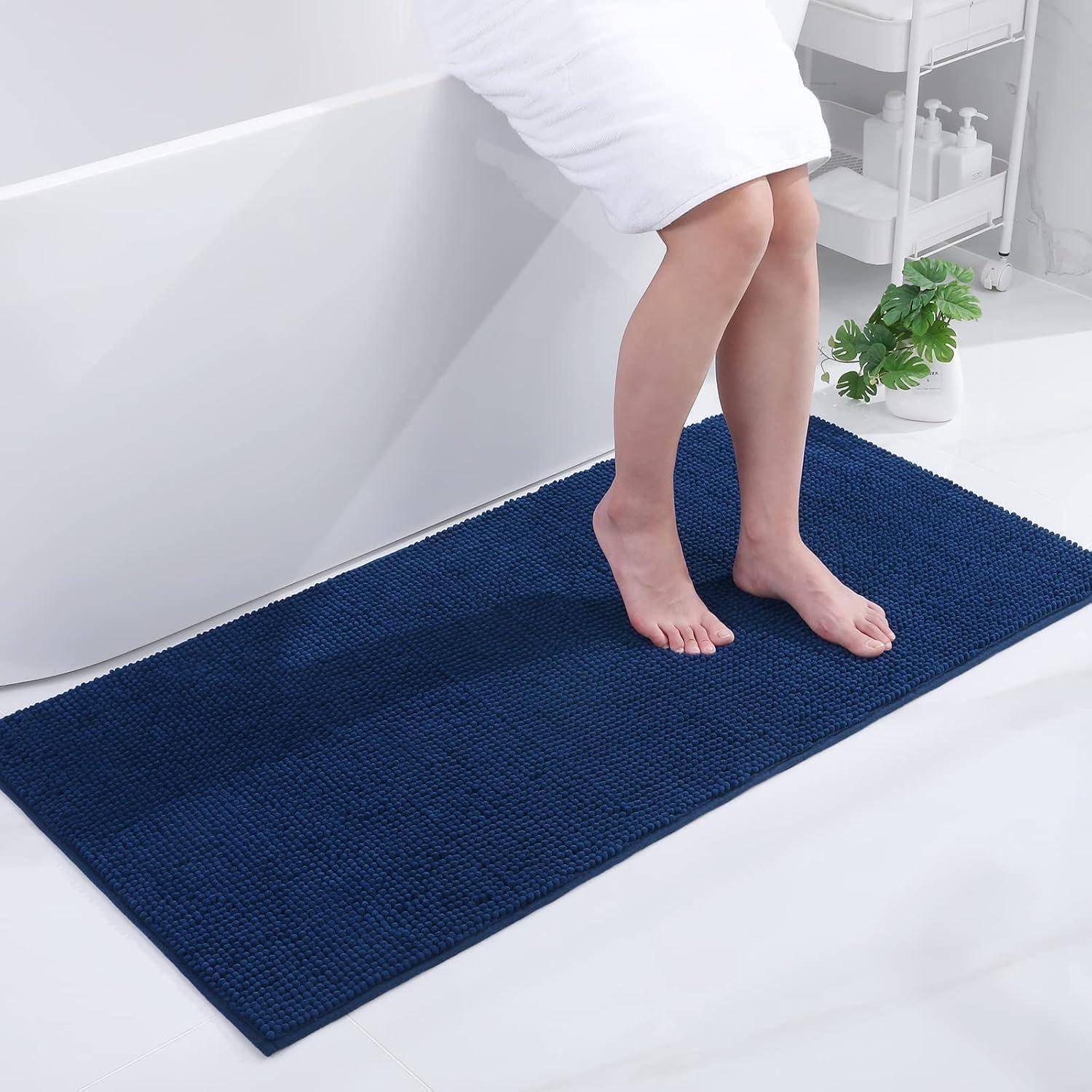 Badematte Chenille rutschfest 60 x 120 cm Rechteckig Marineblau