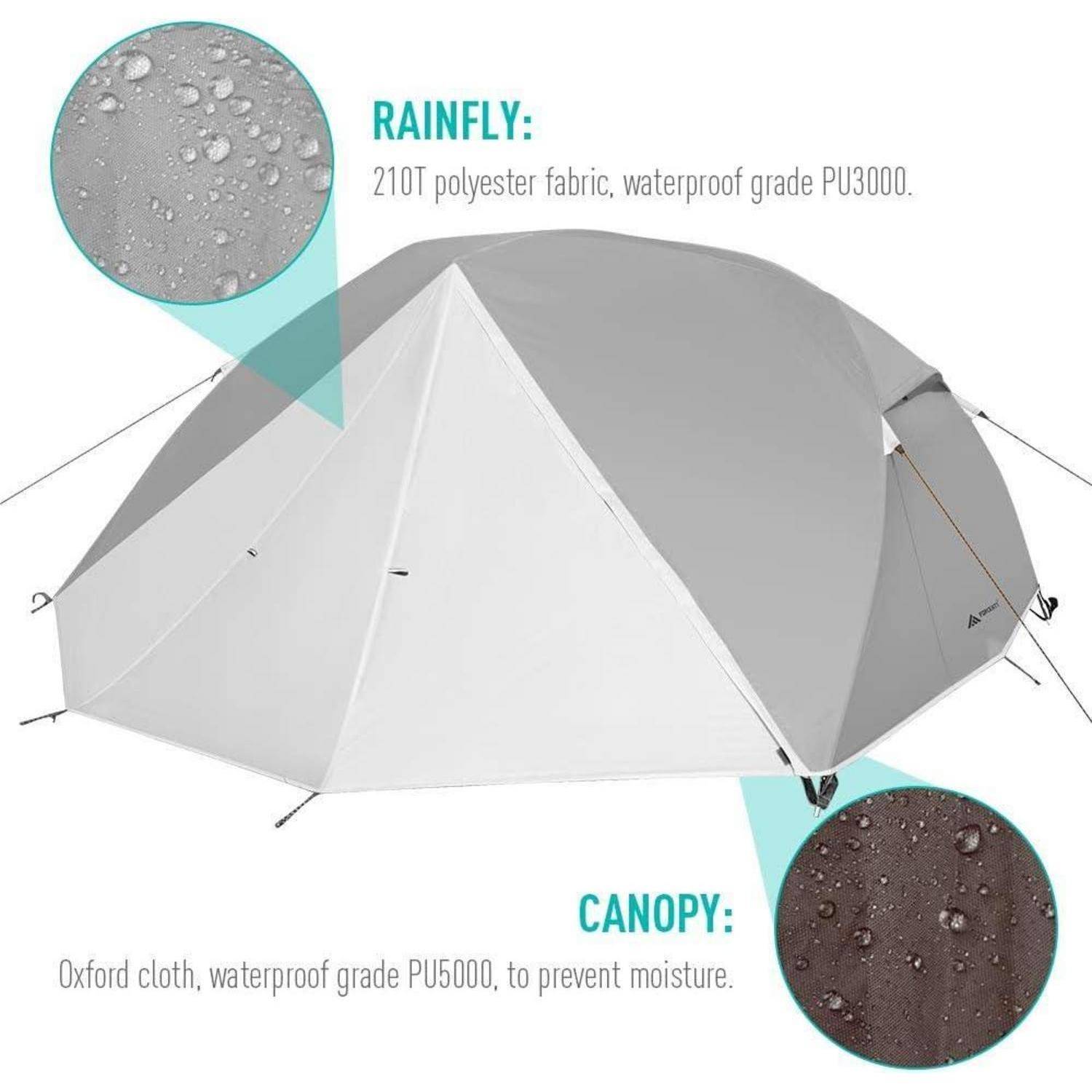 Zelt 2 3 Personen 4 Jahreszeiten Wasserdicht Camping 3P Grau
