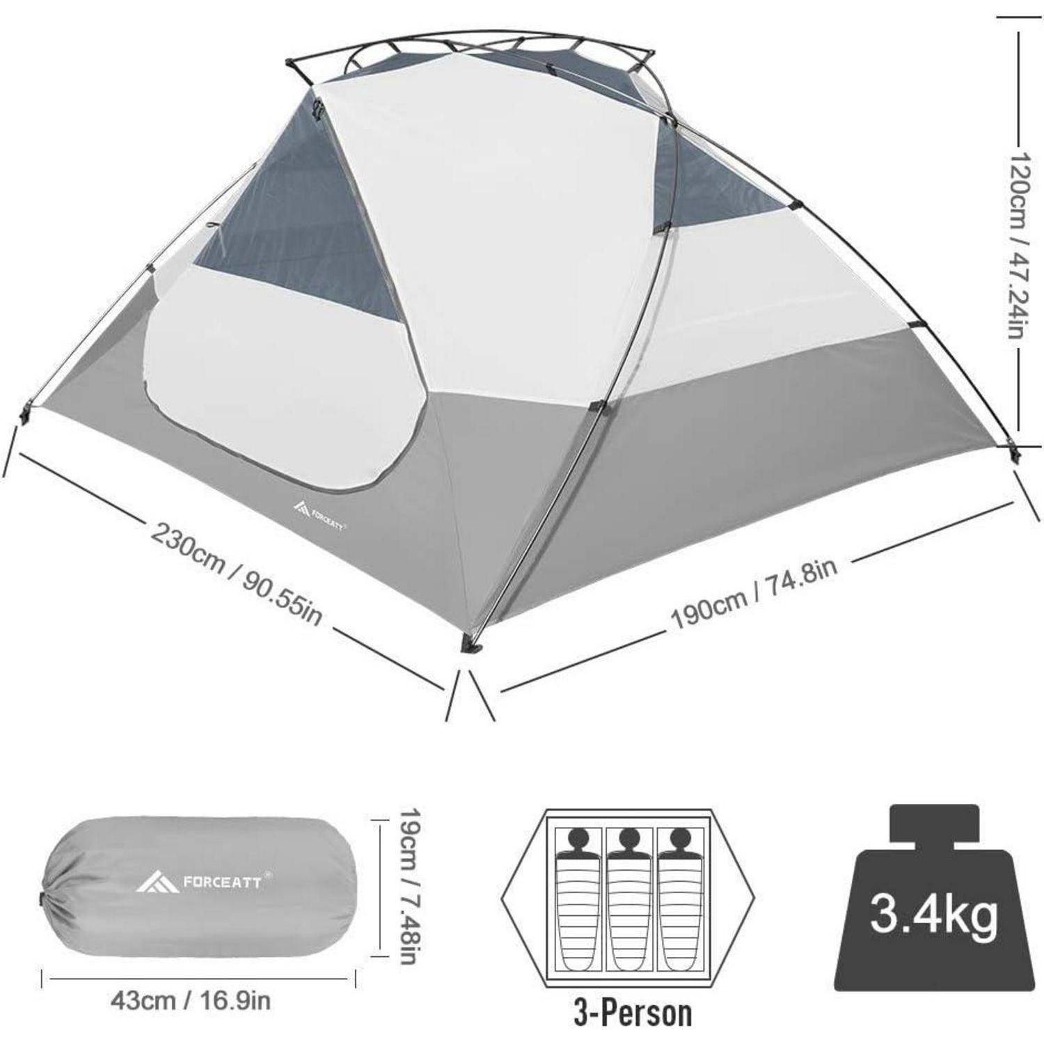 Zelt 2 3 Personen 4 Jahreszeiten Wasserdicht Camping 3P Grau