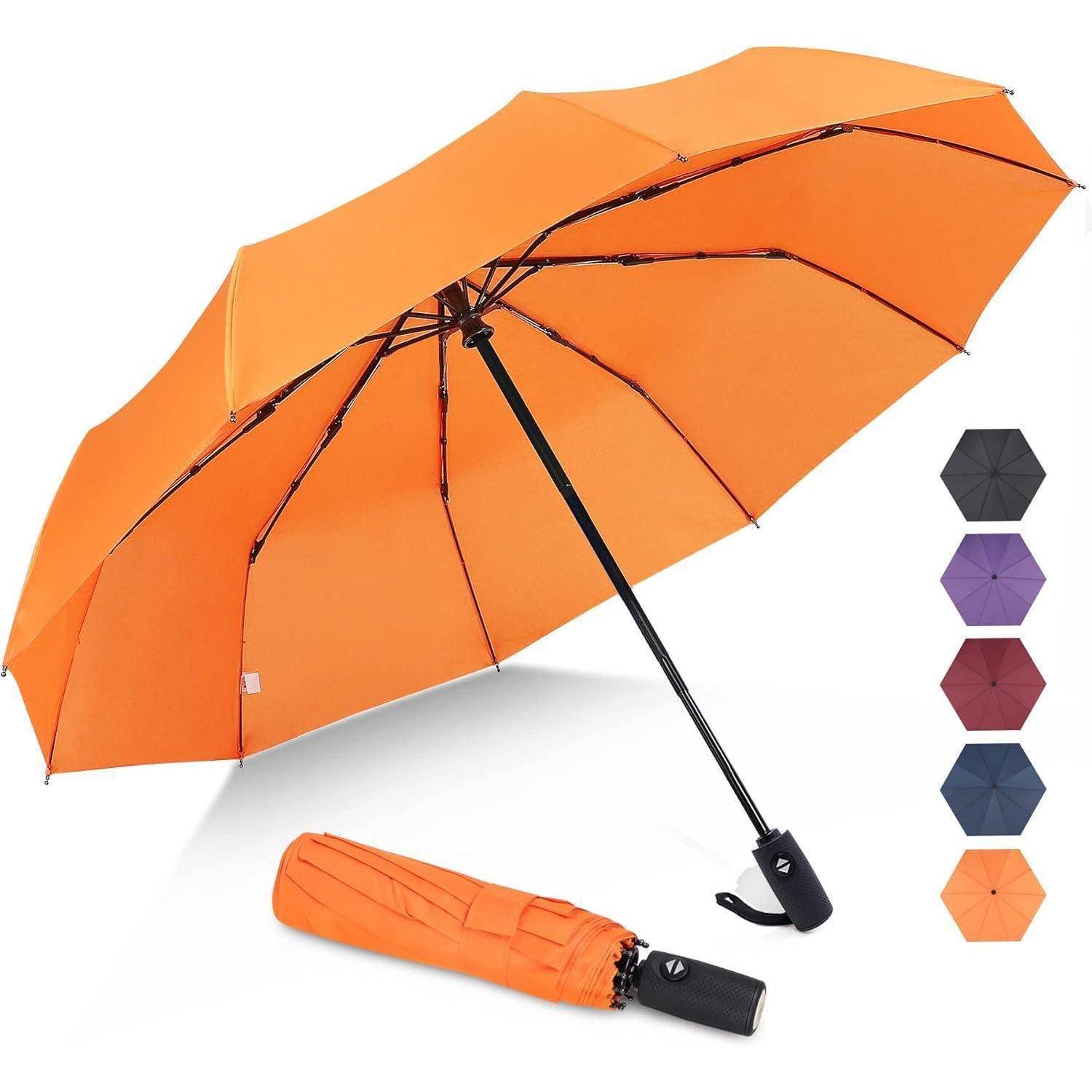 Regenschirm Taschenschirm Automatik Sturmfest Windfest Klein Orange