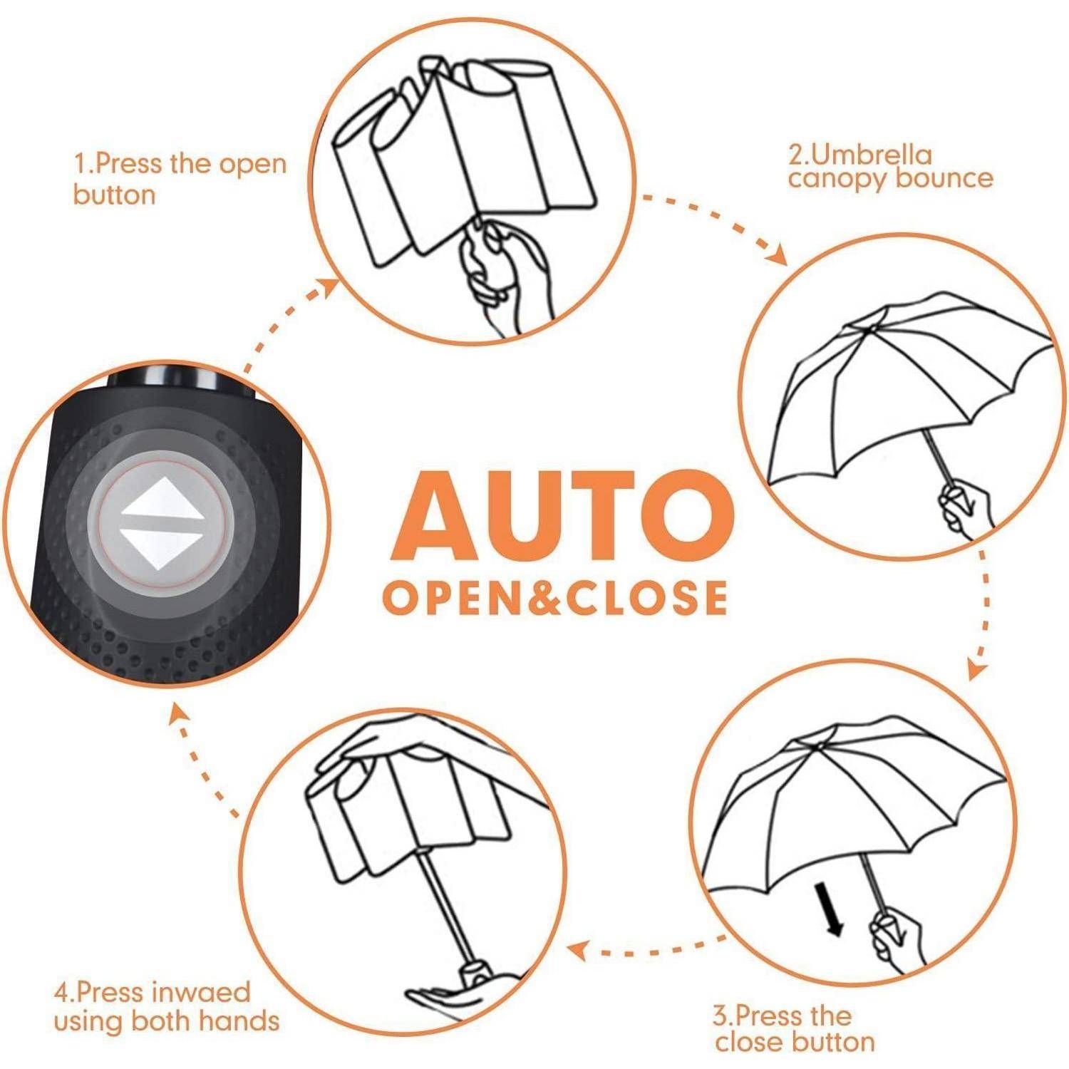 Regenschirm Taschenschirm Automatik Sturmfest Windfest Klein Orange